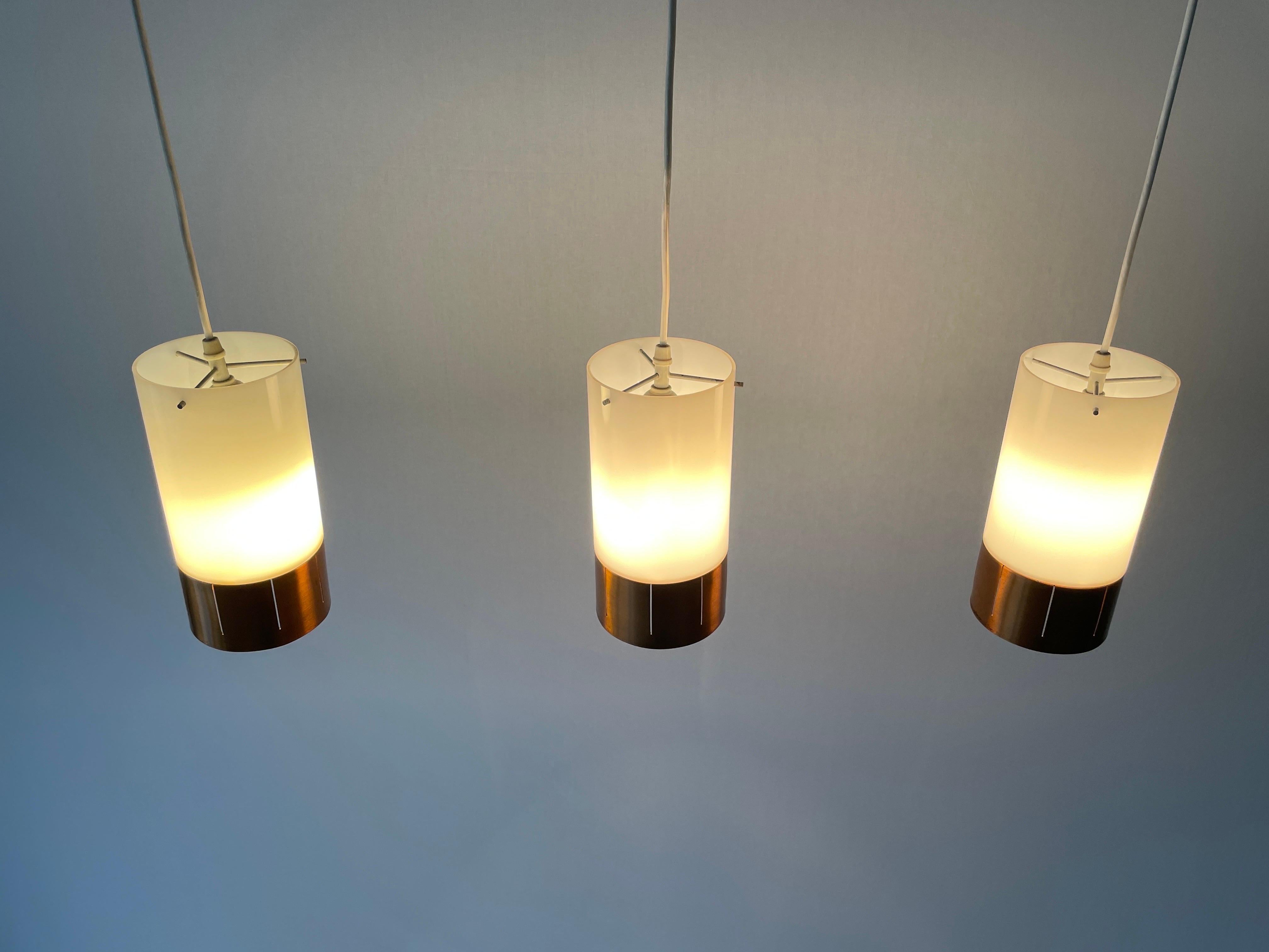 Minimalist Design Metal  Plexiglass Triple Shade Pendant Lamp, 1960s, Germany For Sale 4