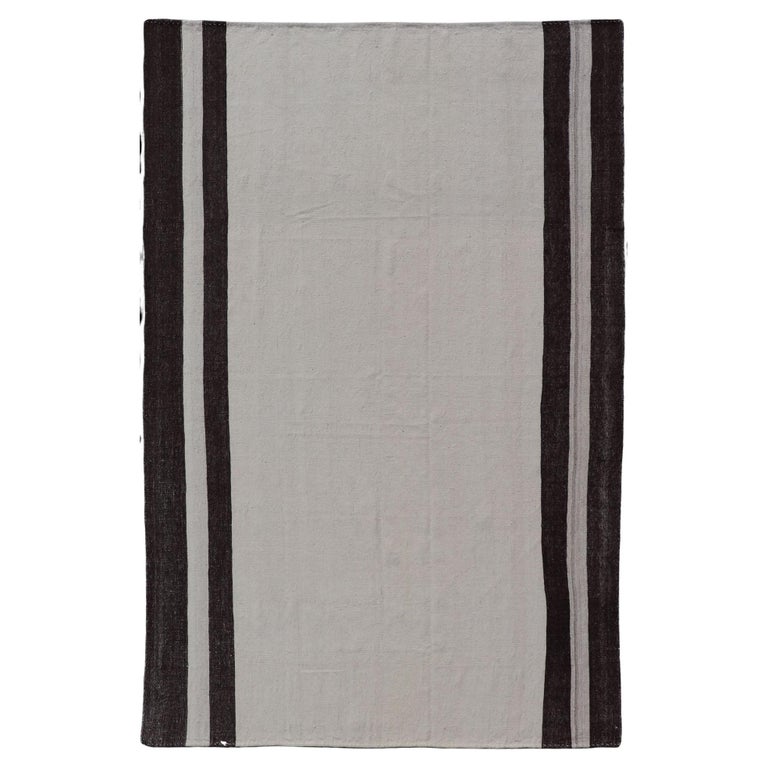 Minimalist Design off White and Brown Colored Vintage Turkish Kilim Rug