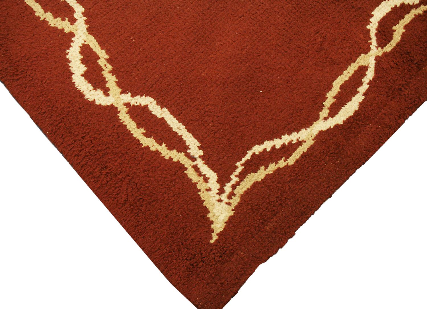 Hand-Knotted European Carpet Minimalist Design Brown Color, ca. 1950 For Sale