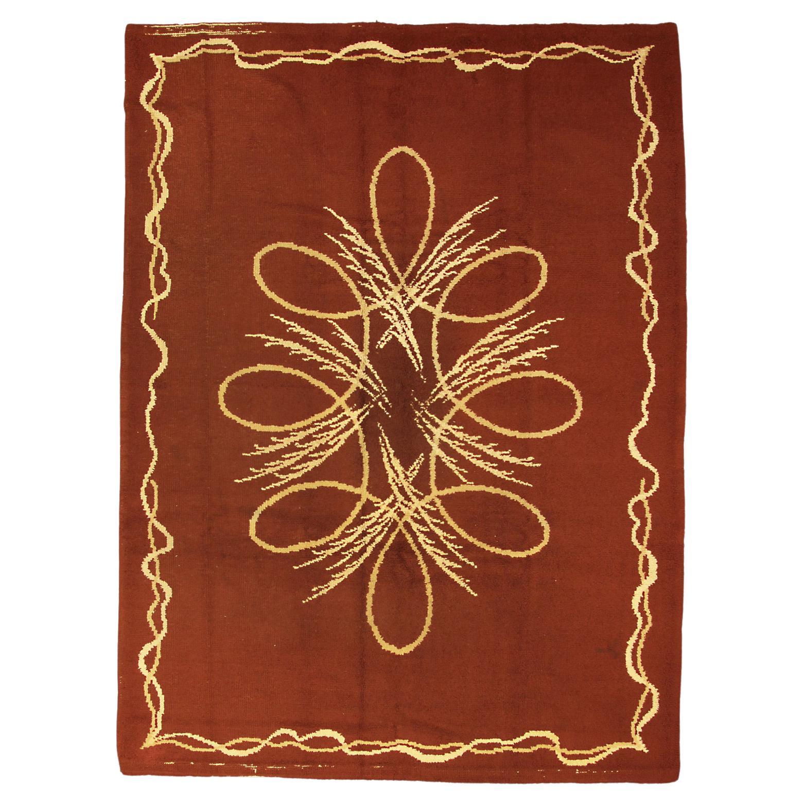 European Carpet Minimalist Design Brown Color, ca. 1950