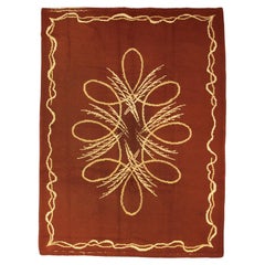 Minimalist Design Vintage European Wool Brown Field Carpet, ca. 1950