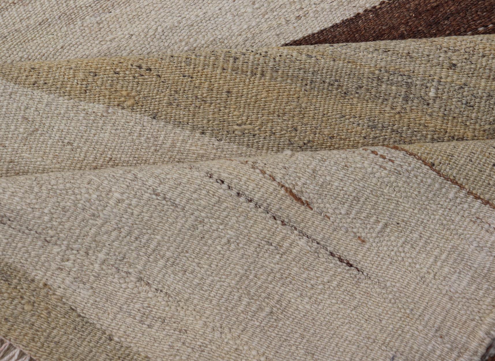 Minimalist Design Vintage Turkish Kilim Runner with Creams, Brown and Taupe For Sale 5