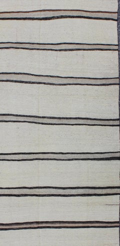 Minimalist Design Vintage Turkish Kilim Runner with Creams, Brown and Taupe