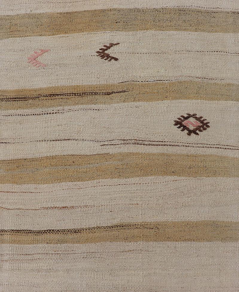 Minimalist Design Vintage Turkish Kilim Runner with Creams, Brown and Taupe For Sale 2