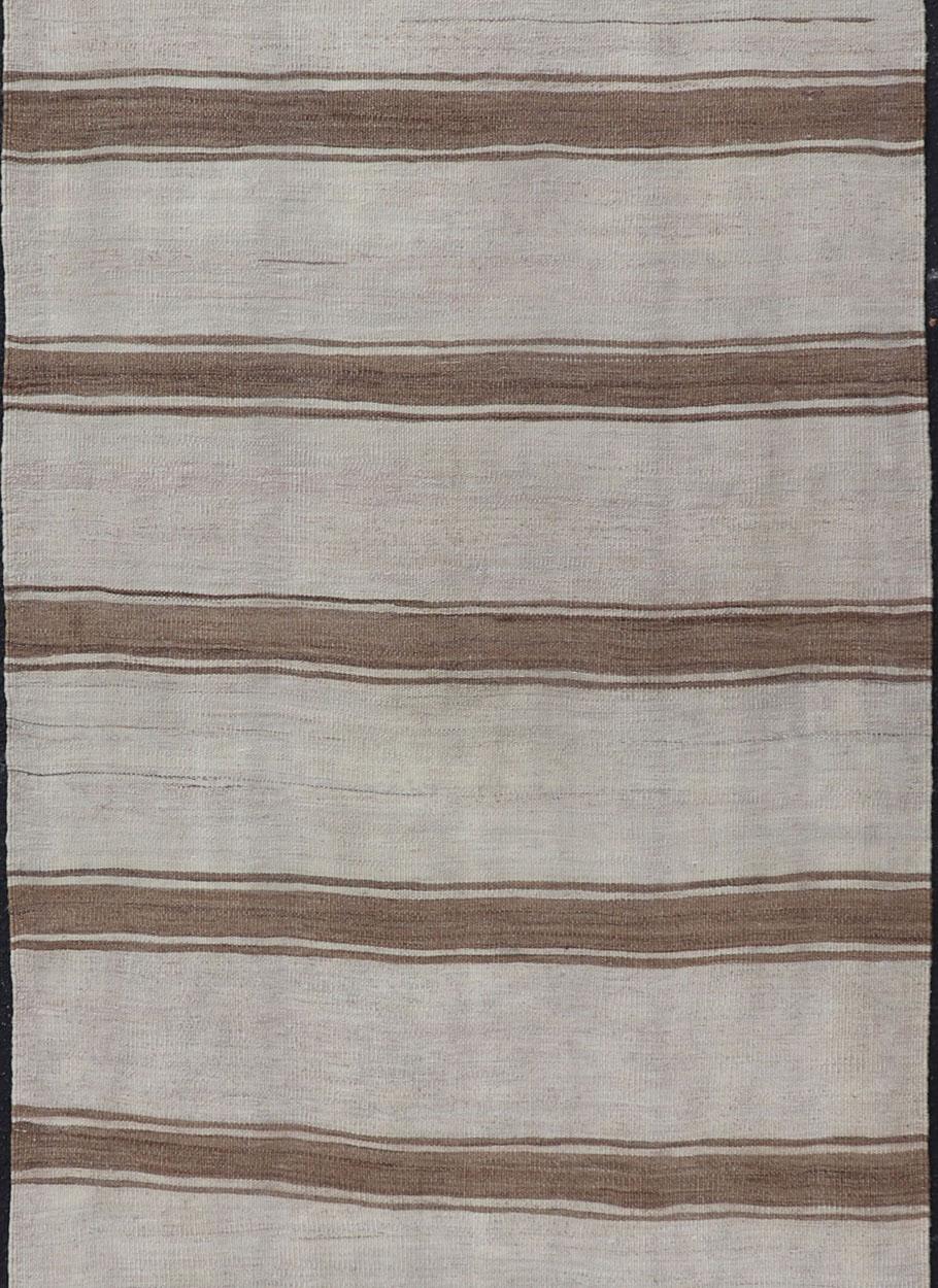 Minimalist Design Vintage Turkish Kilim Runner with Grey, Brown and Taupe In Good Condition For Sale In Atlanta, GA