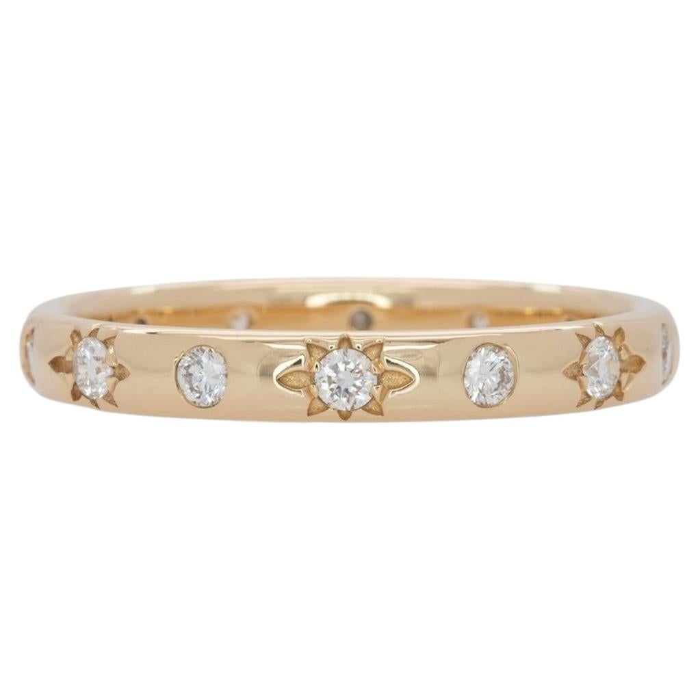 Minimalist Diamond Band: Solid 14K Gold – Star Set Round Diamonds, Fine Jewelry For Sale