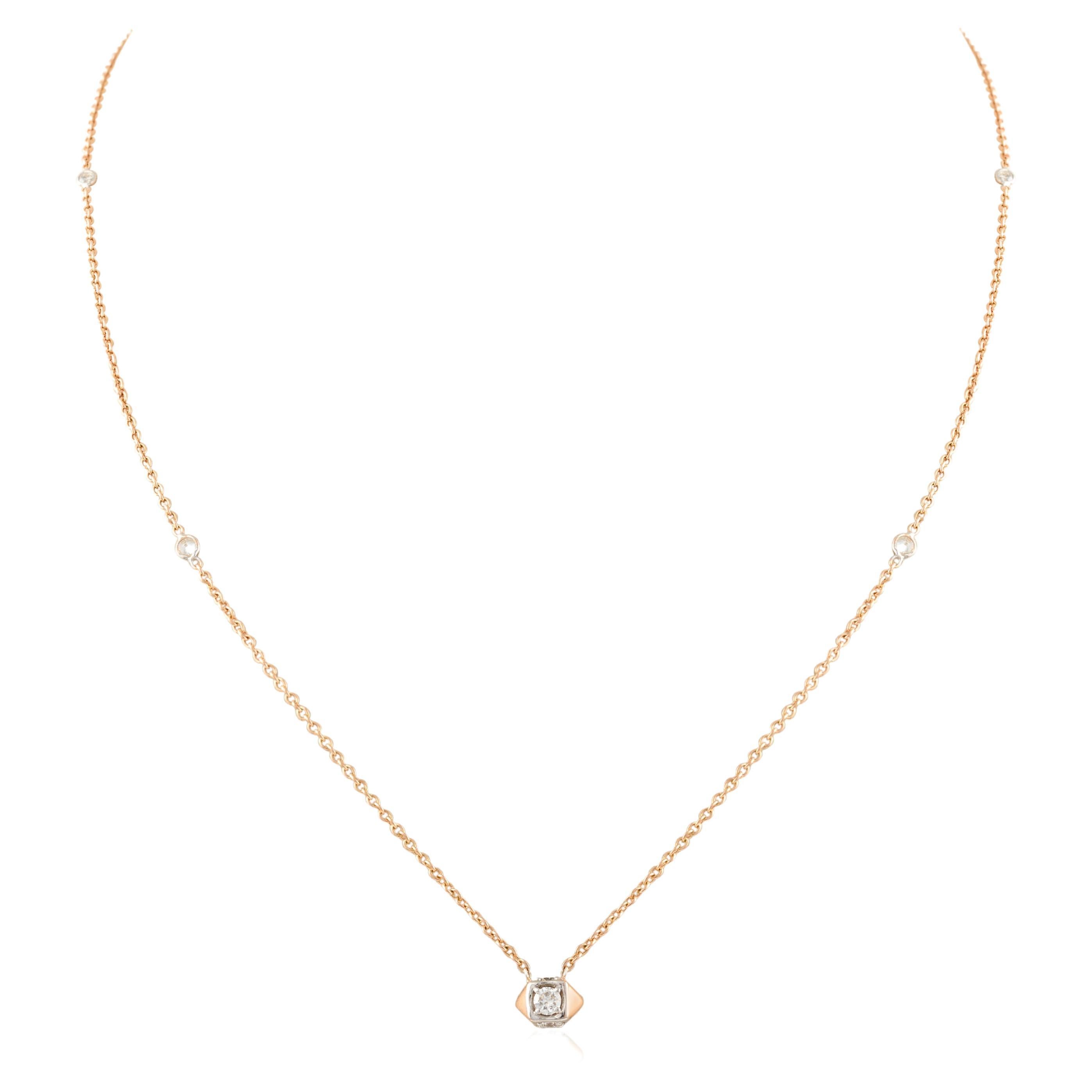 Minimalist Diamond Chain Necklace in 18k Solid Rose Gold, Thanksgiving Gift