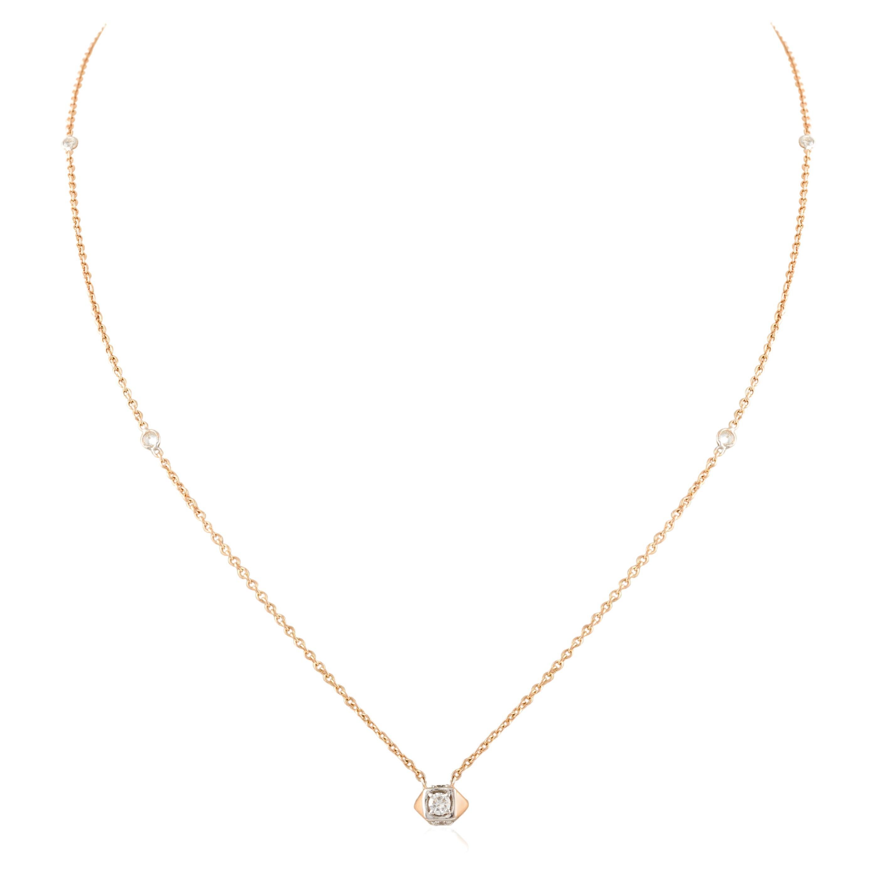 Minimalistische Diamantkette-Halskette aus 18 Karat massivem Roségold, Thanksgiving Gift im Angebot