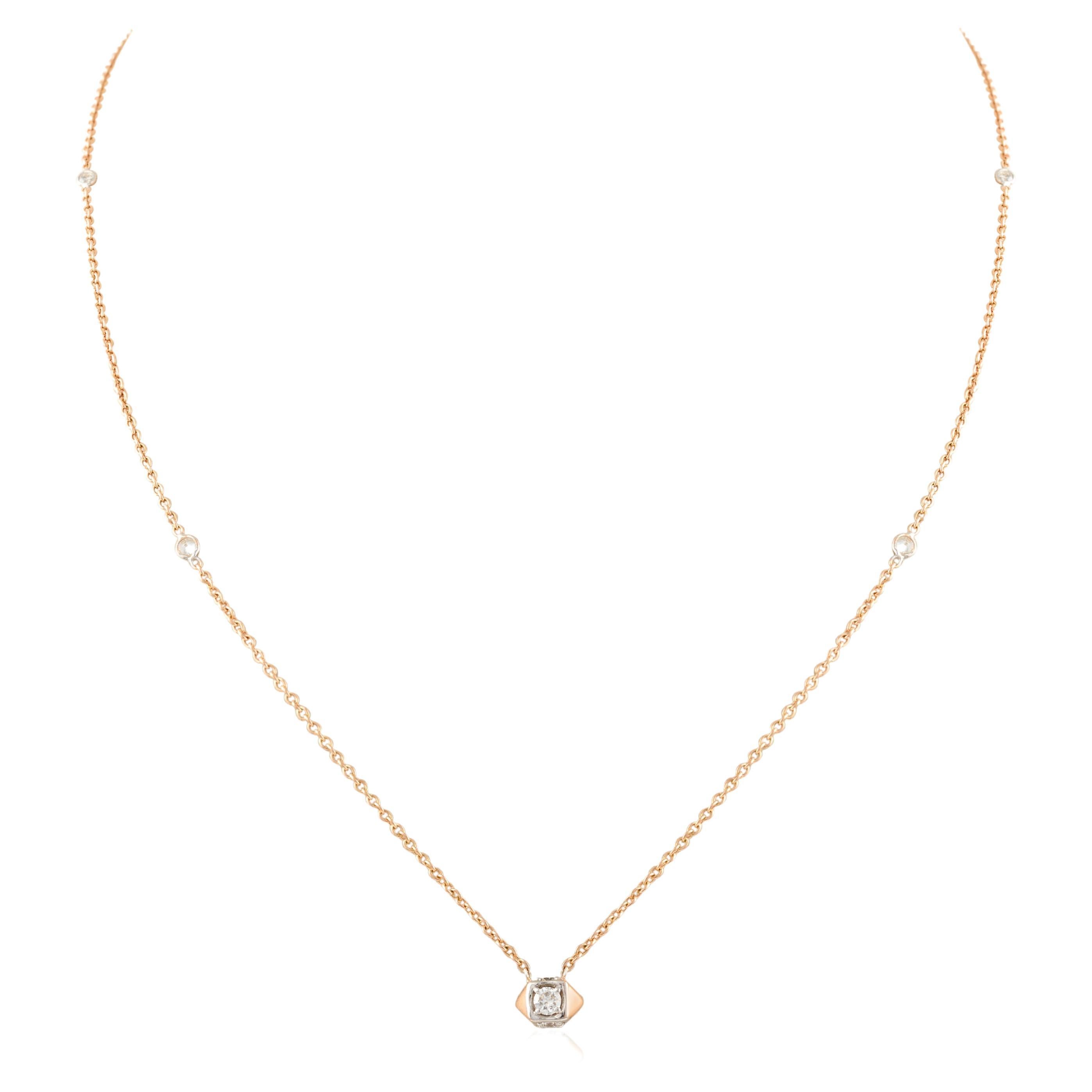 Minimalistische Diamantkette-Halskette aus 18 Karat massivem Roségold, Thanksgiving Gift