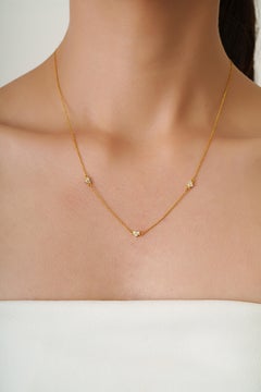 VR Jewels 14K Yellow Gold Natural Pave Diamond Heart Station Necklace 17 inches