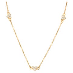 VR Jewels 14K Yellow Gold Natural Pave Diamond Heart Station Necklace 17 inches