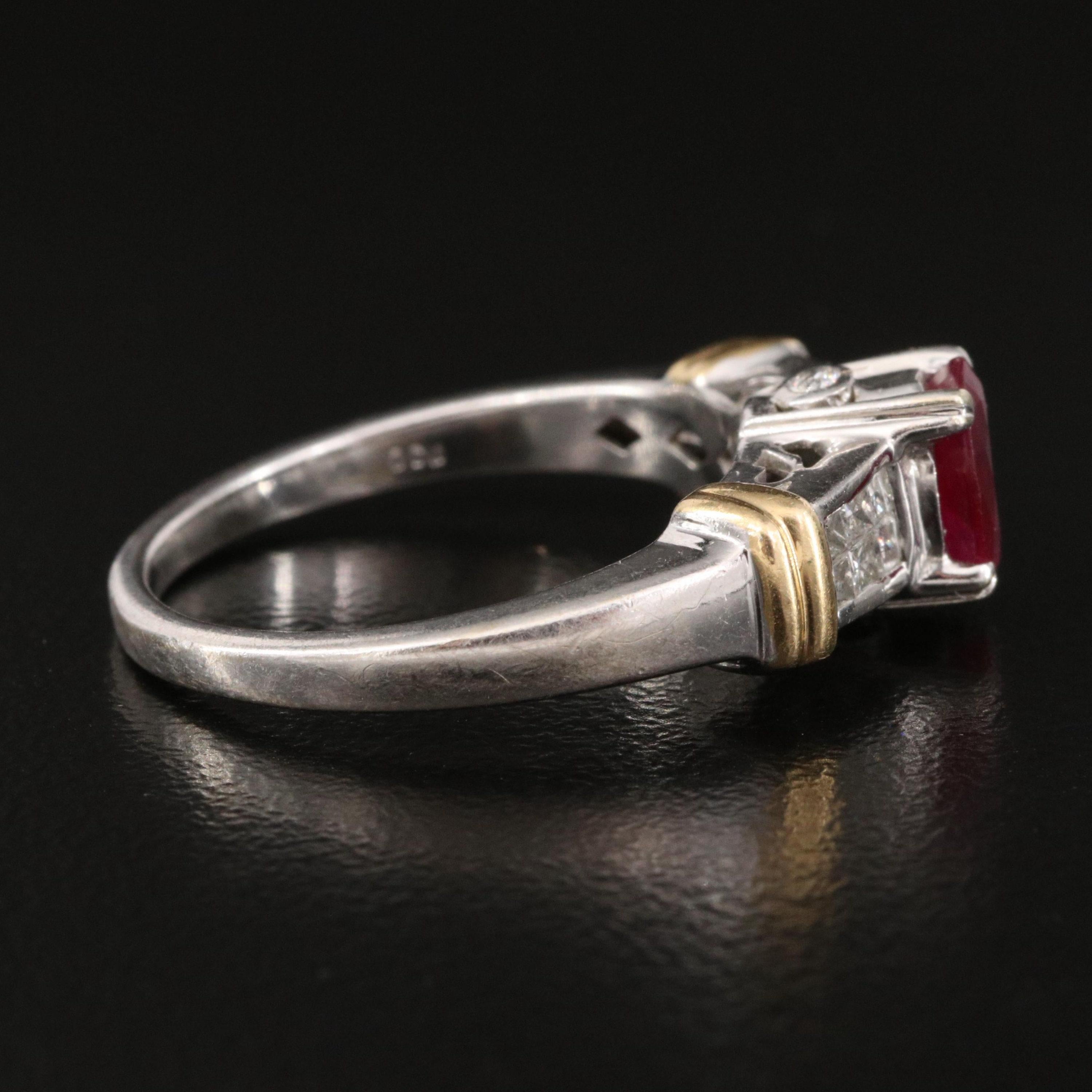 For Sale:  Minimalist Diamond Ruby Engagement Ring, Victorian Ruby White Gold Wedding Ring 2