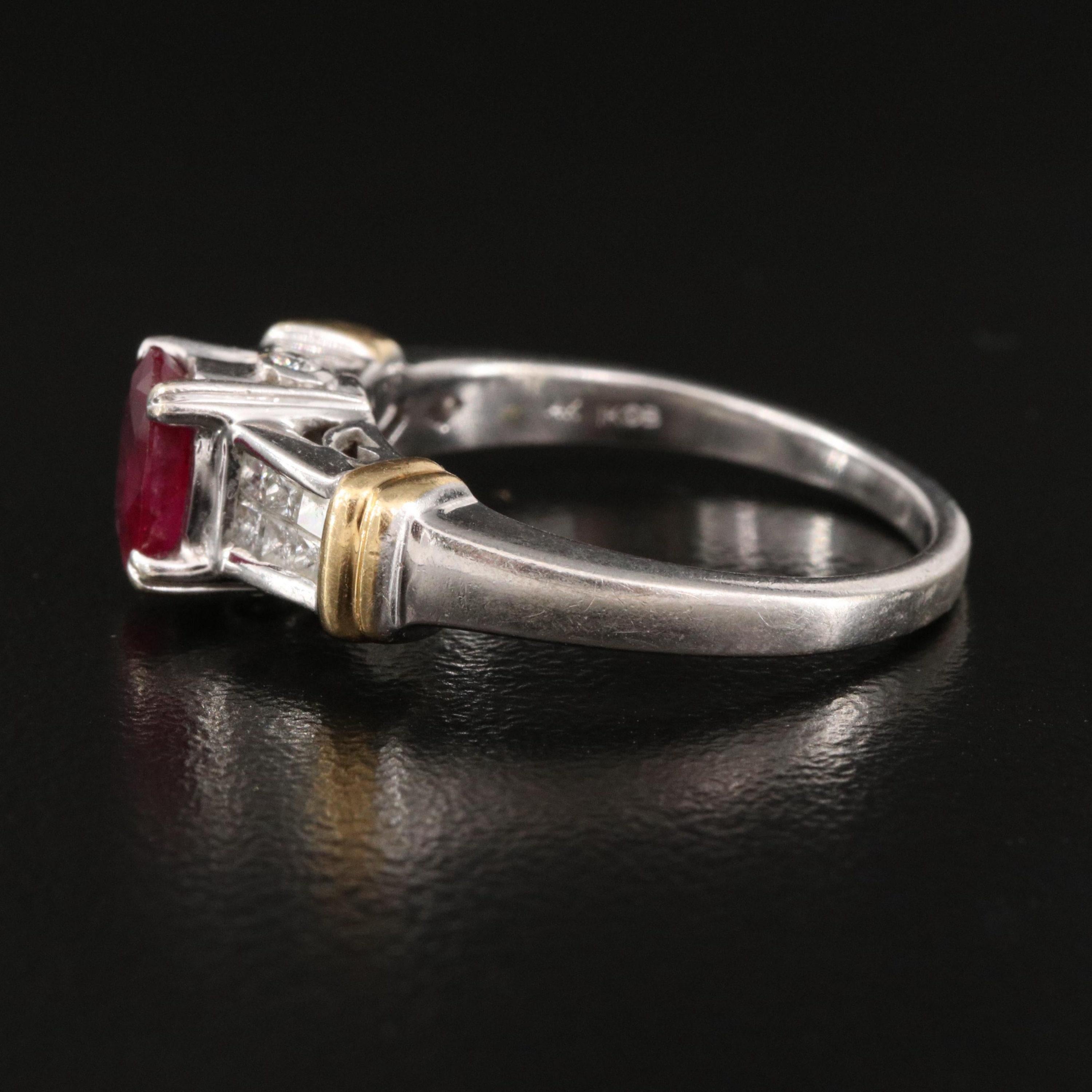 For Sale:  Minimalist Diamond Ruby Engagement Ring, Victorian Ruby White Gold Wedding Ring 4