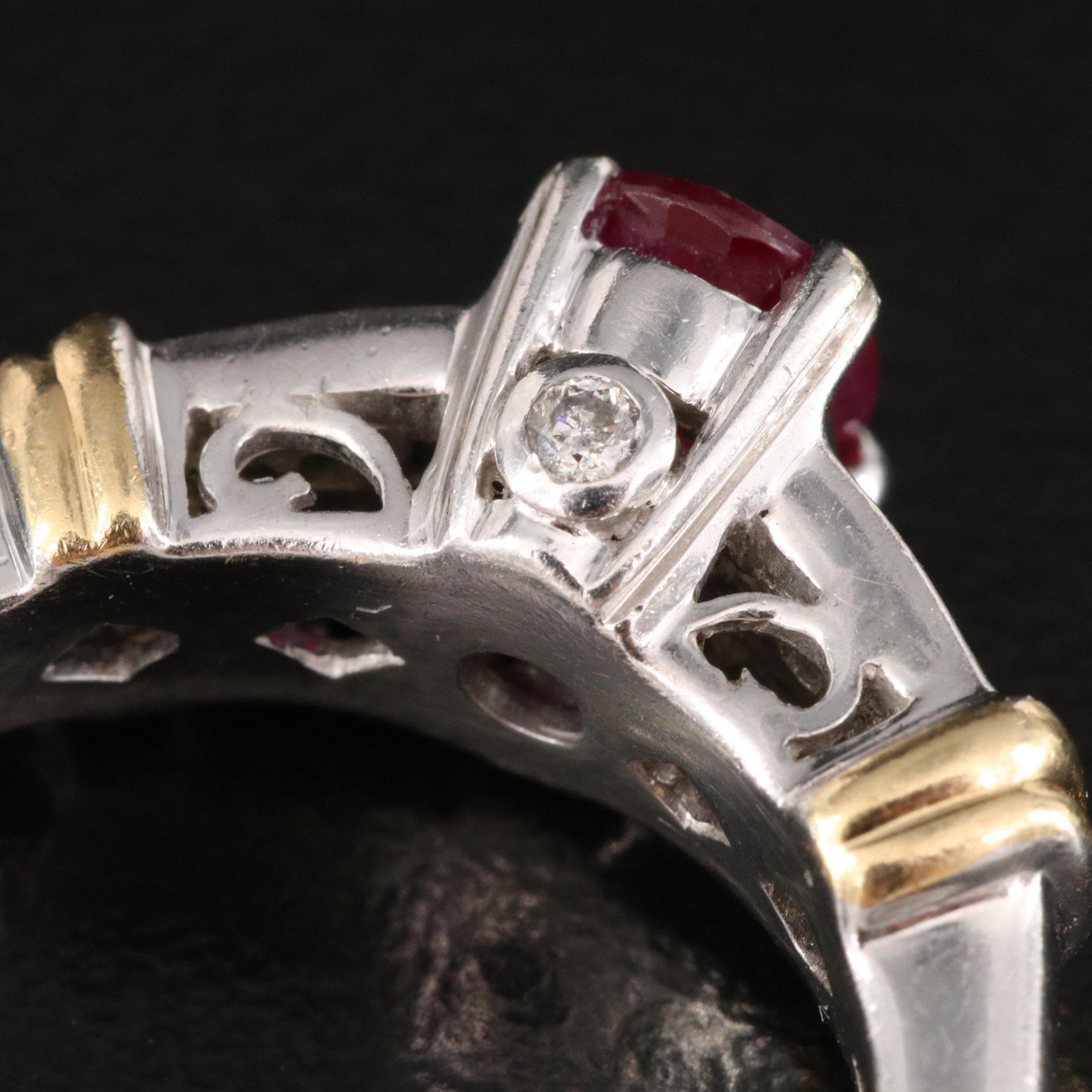 For Sale:  Minimalist Diamond Ruby Engagement Ring, Victorian Ruby White Gold Wedding Ring 6