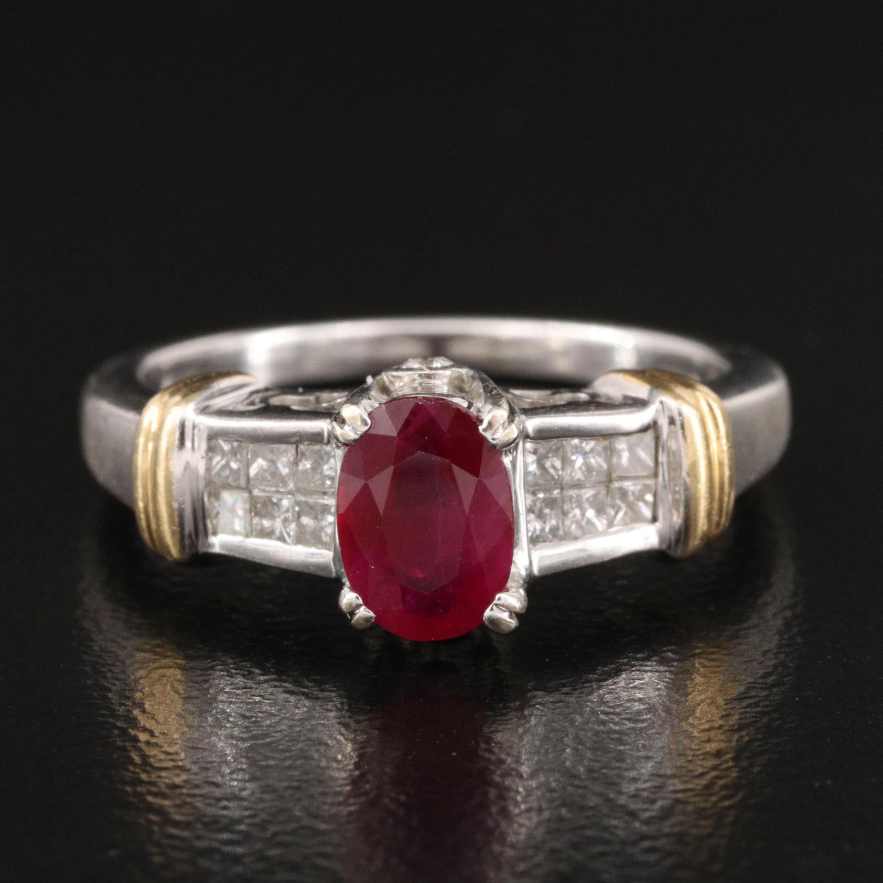 For Sale:  Minimalist Diamond Ruby Engagement Ring, Victorian Ruby White Gold Wedding Ring 7