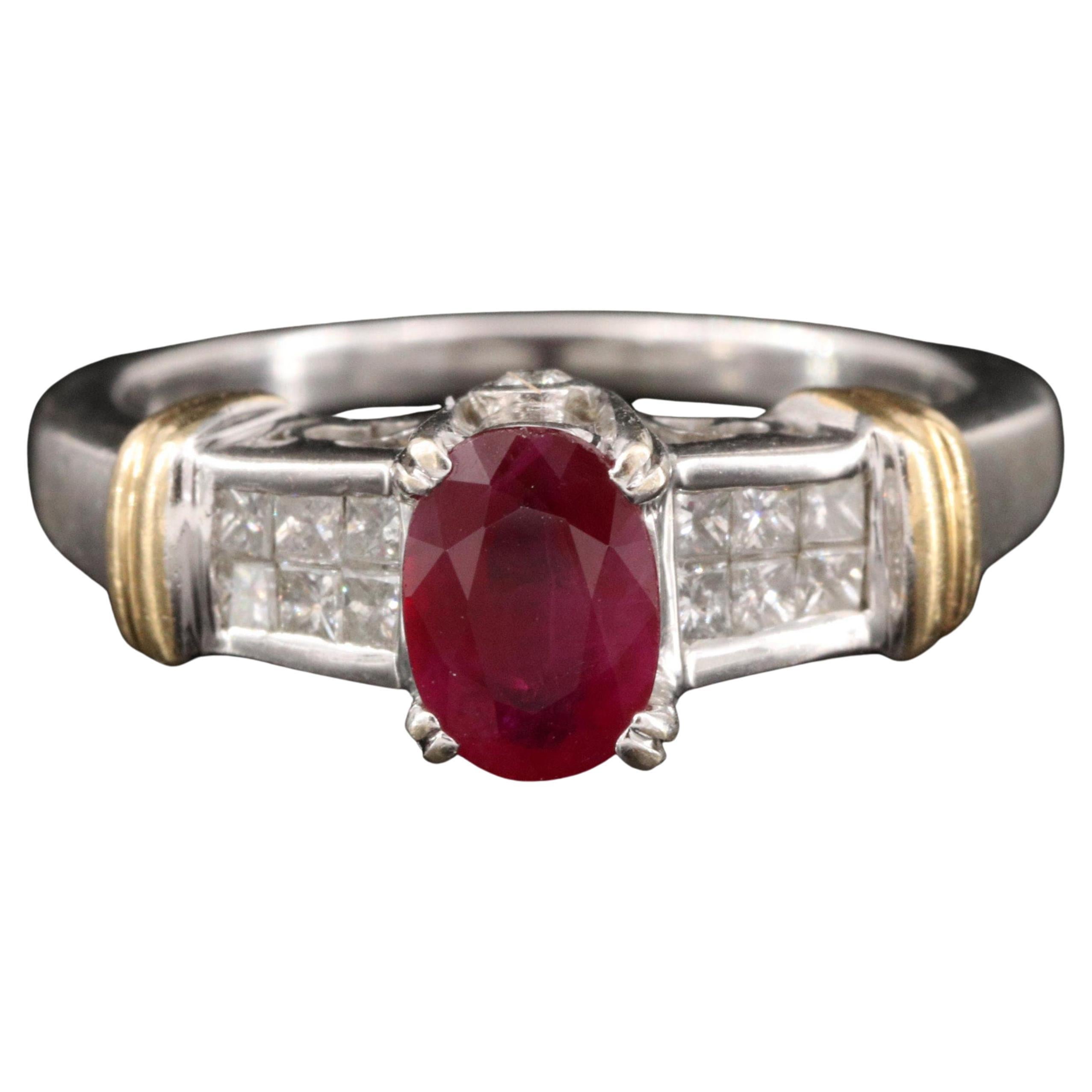 Minimalist Diamond Ruby Engagement Ring, Victorian Ruby White Gold Wedding Ring