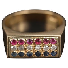 Minimalist Diamond Ruby Sapphire Wedding Band, Yellow Gold Diamond Fashion Ring