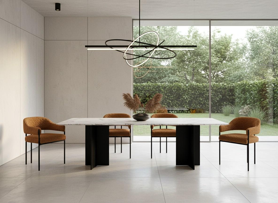 Minimalist Dining Chair in Wooly Bouclé & Metal Frame - Mondo Design Studio Moderno en venta