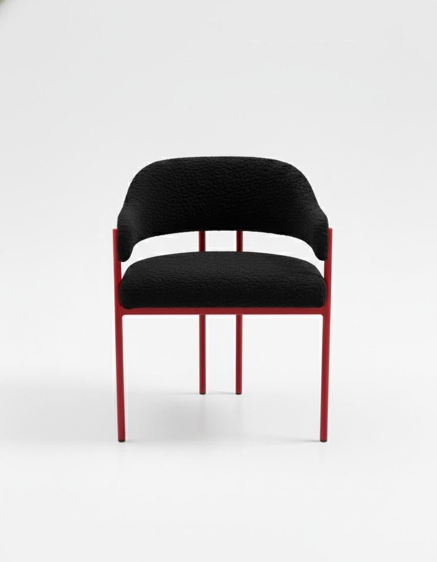 Minimalist Dining Chair in Wooly Bouclé & Metal Frame - Mondo Design Studio Siglo XXI y contemporáneo en venta