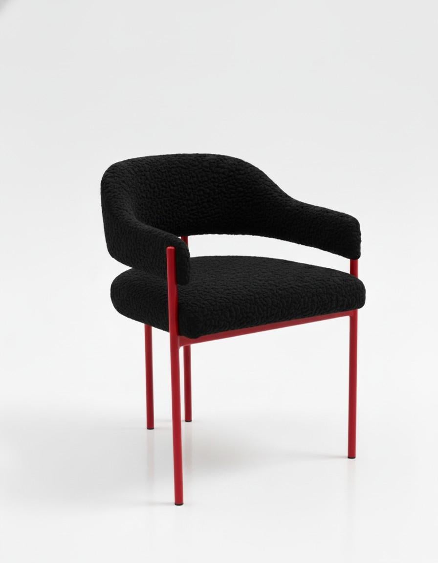 Minimalist Dining Chair in Wooly Bouclé & Metal Frame - Mondo Design Studio en venta 2