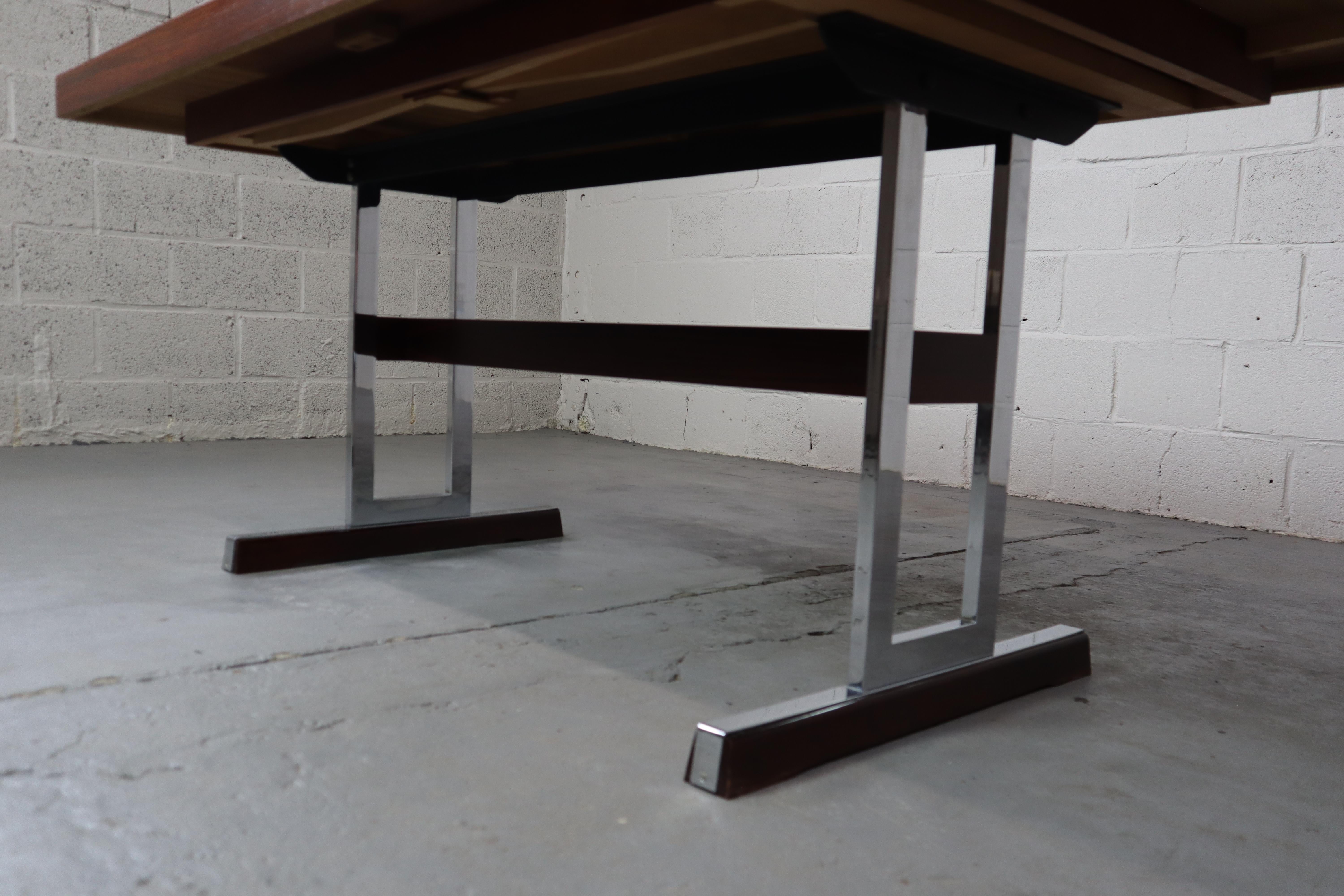 Minimalist dining table in Indian Rosewood and chrome, Belgium 1967 4