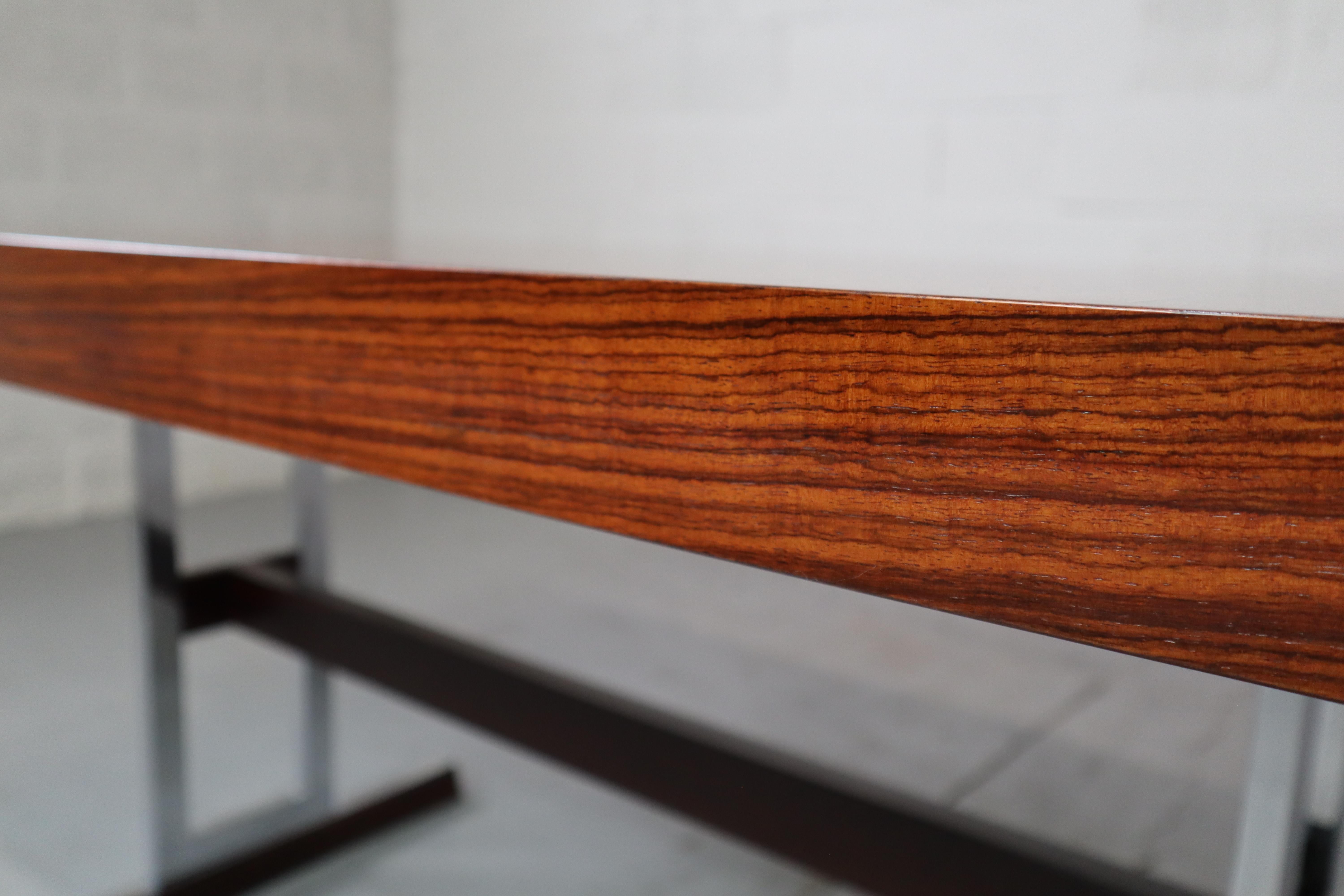 Minimalist dining table in Indian Rosewood and chrome, Belgium 1967 5