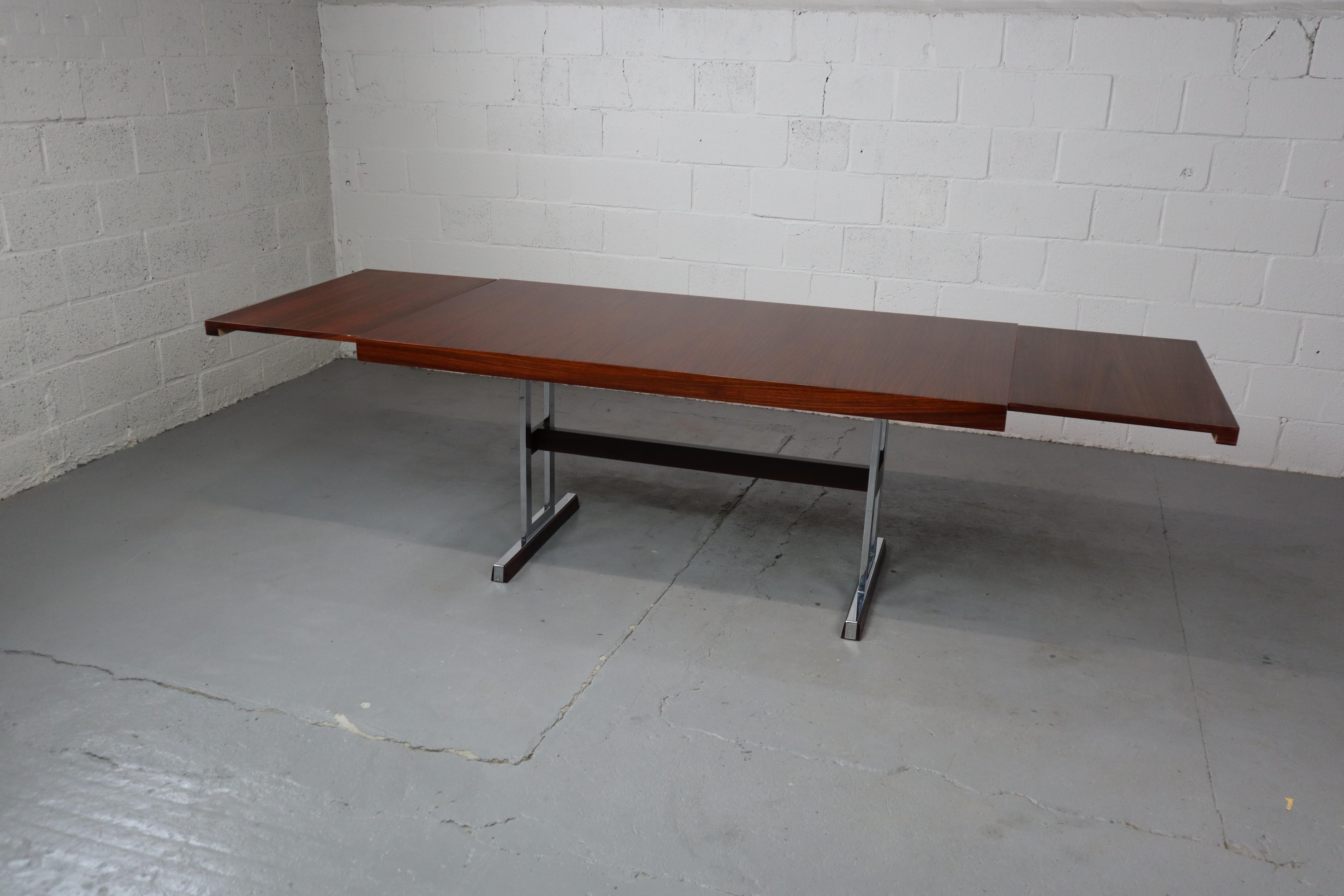 Minimalist dining table in Indian Rosewood and chrome, Belgium 1967 8