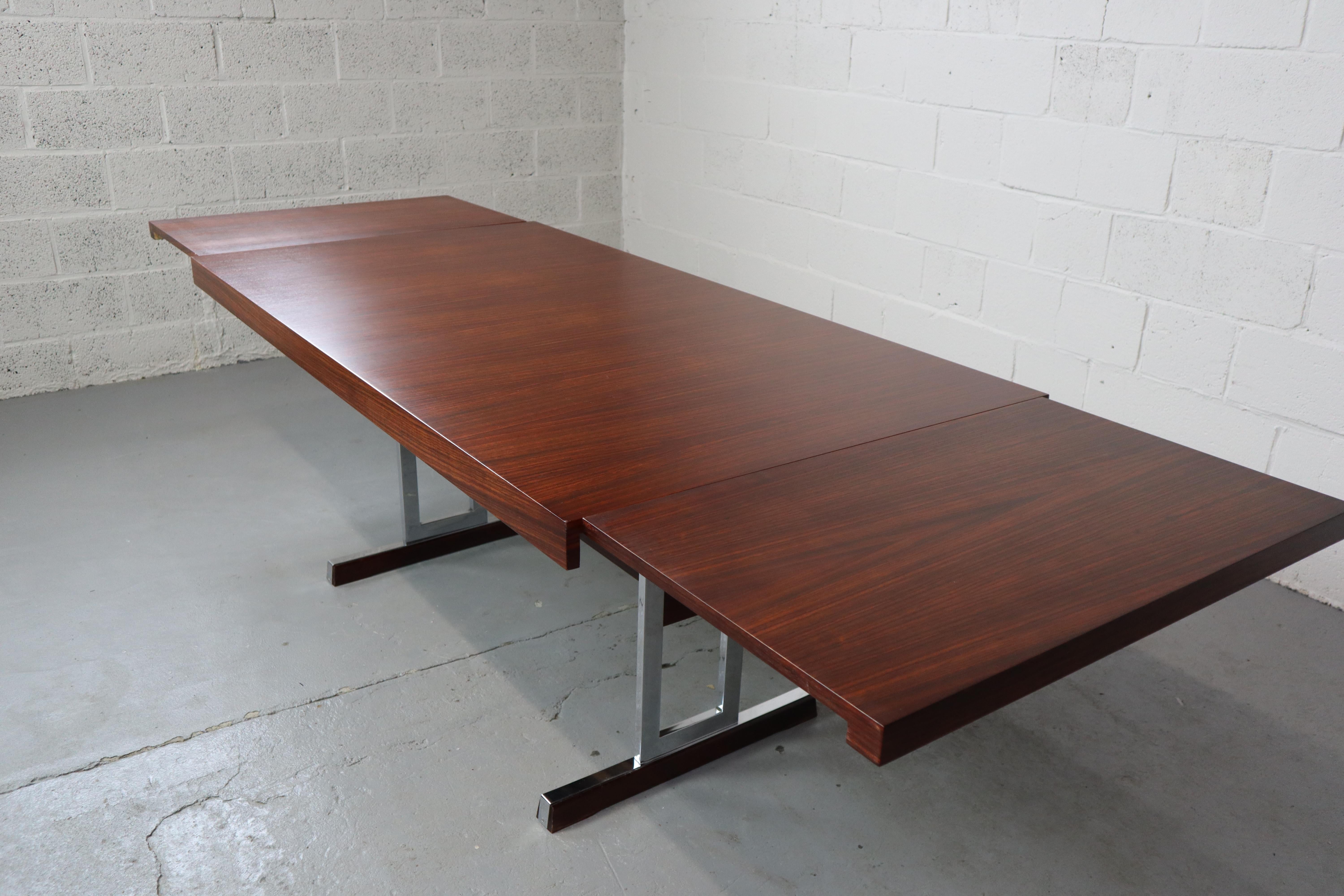Minimalist dining table in Indian Rosewood and chrome, Belgium 1967 10