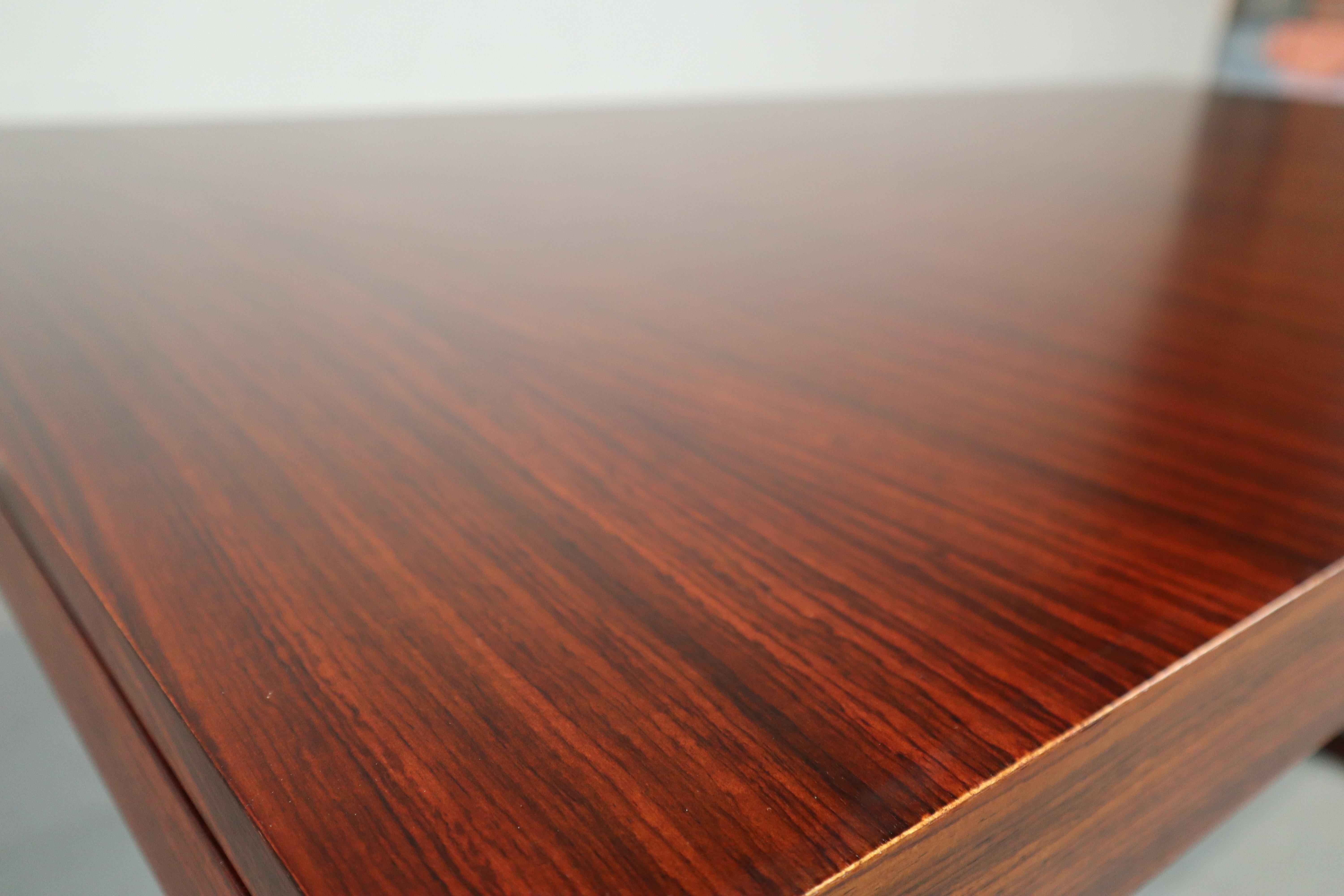 Chrome Minimalist dining table in Indian Rosewood and chrome, Belgium 1967