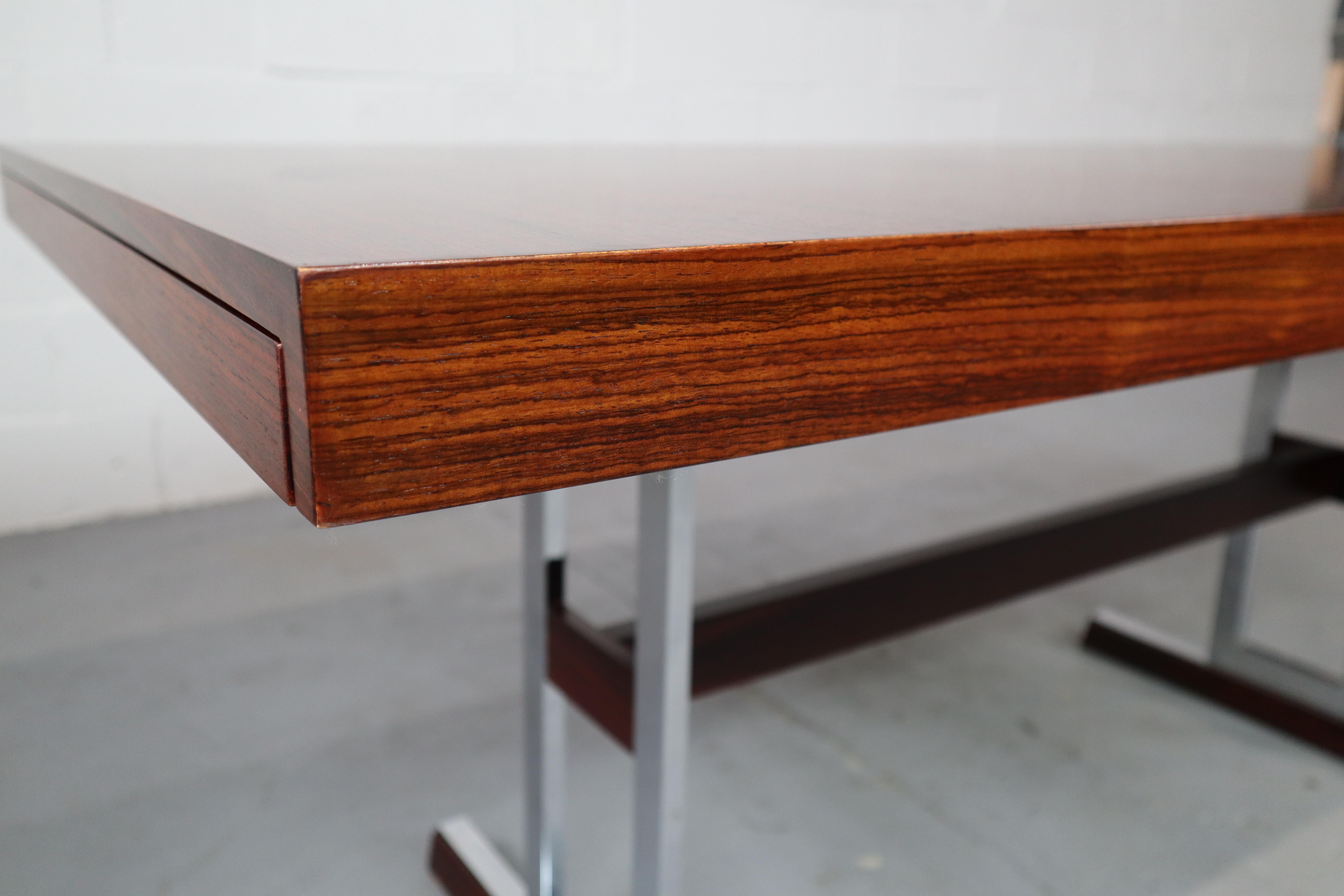 Minimalist dining table in Indian Rosewood and chrome, Belgium 1967 1
