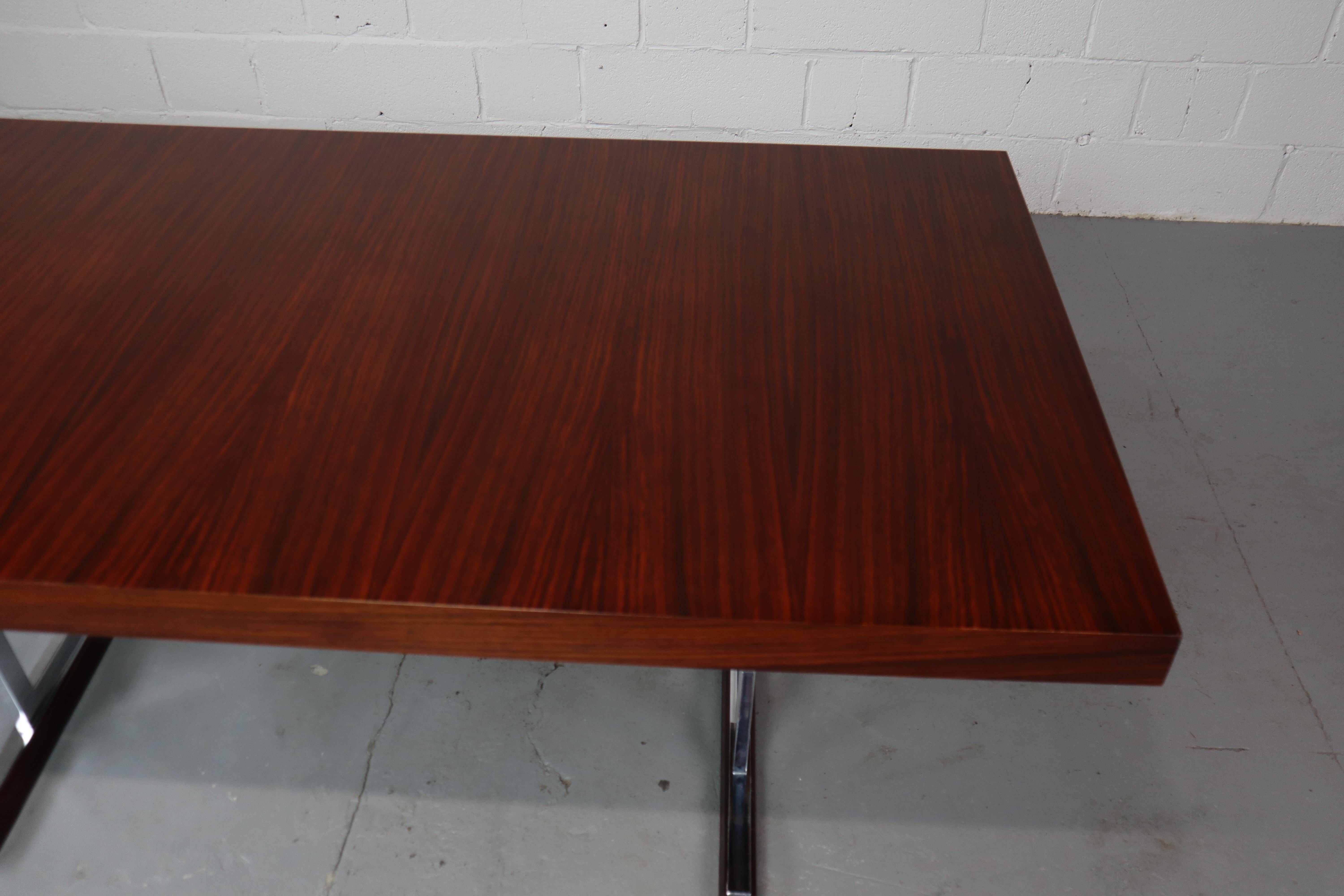 Minimalist dining table in Indian Rosewood and chrome, Belgium 1967 2