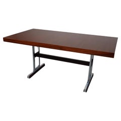 Minimalist dining table in Indian Rosewood and chrome, Belgium 1967