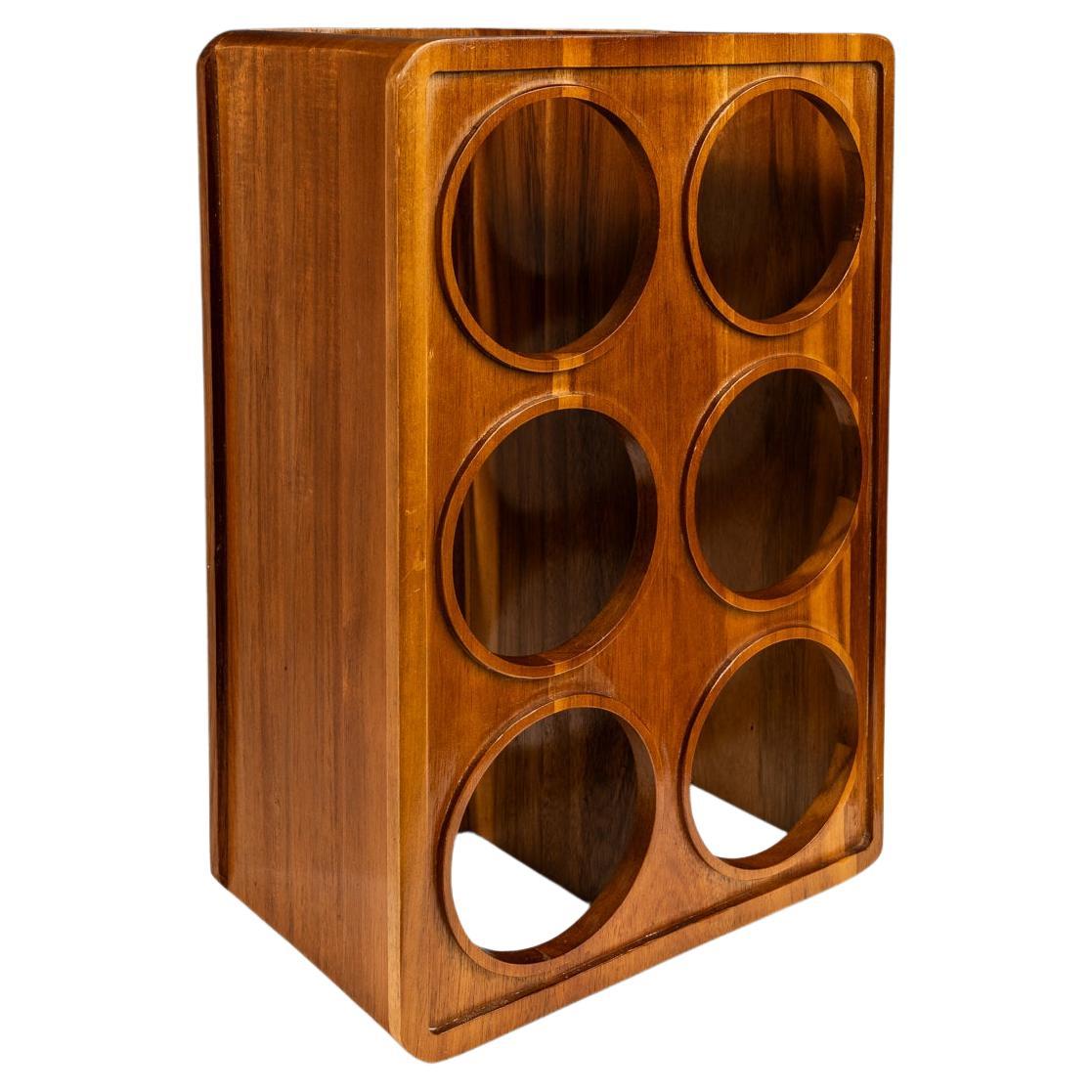 Botellero minimalista "Dominó" de madera maciza de vaina de mono, EE.UU., c. 1970