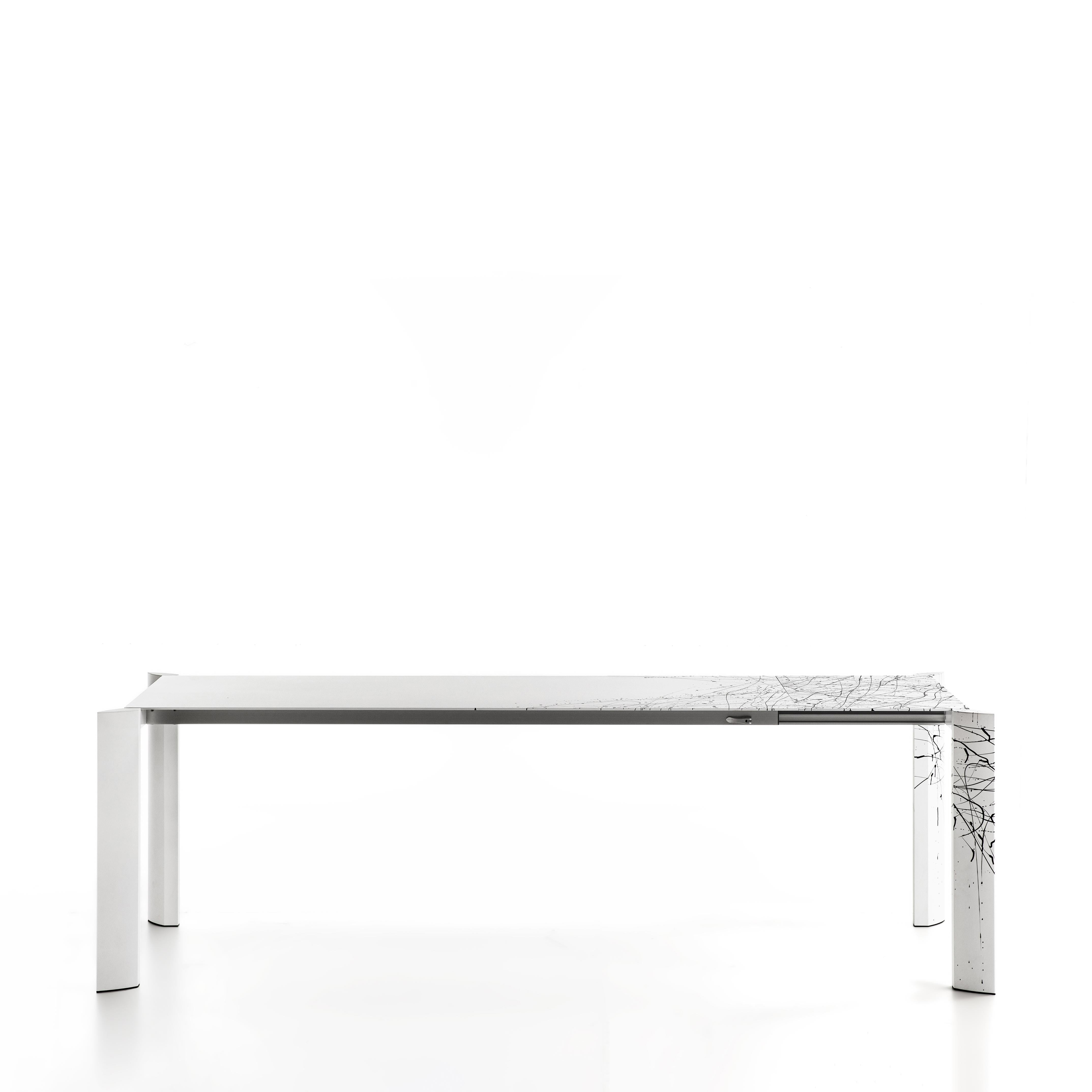 Italian Minimalist Dripping Table Aluminium Extendable White Handpainted Pollock Homage For Sale