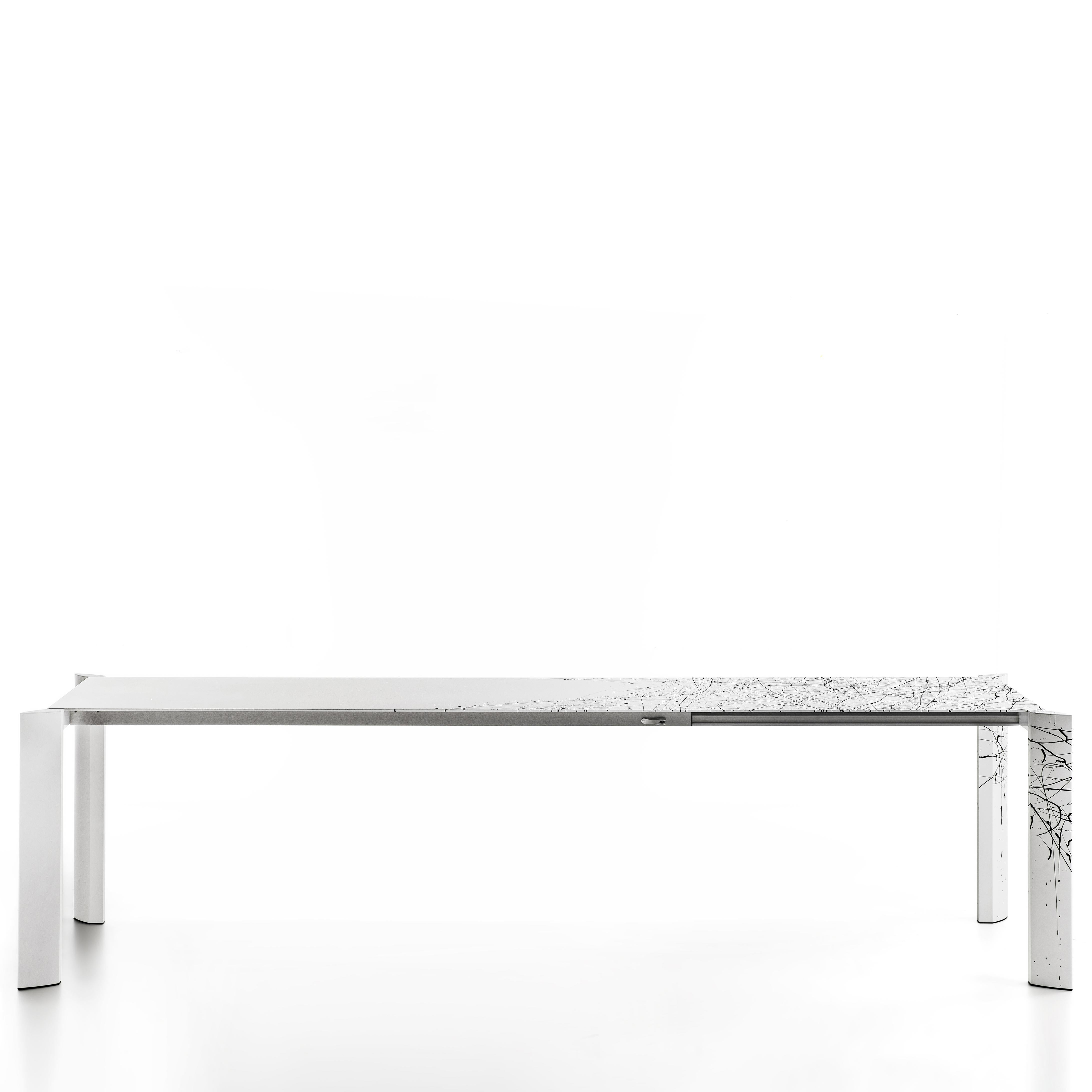 Metalwork Minimalist Dripping Table Aluminium Extendable White Handpainted Pollock Homage For Sale