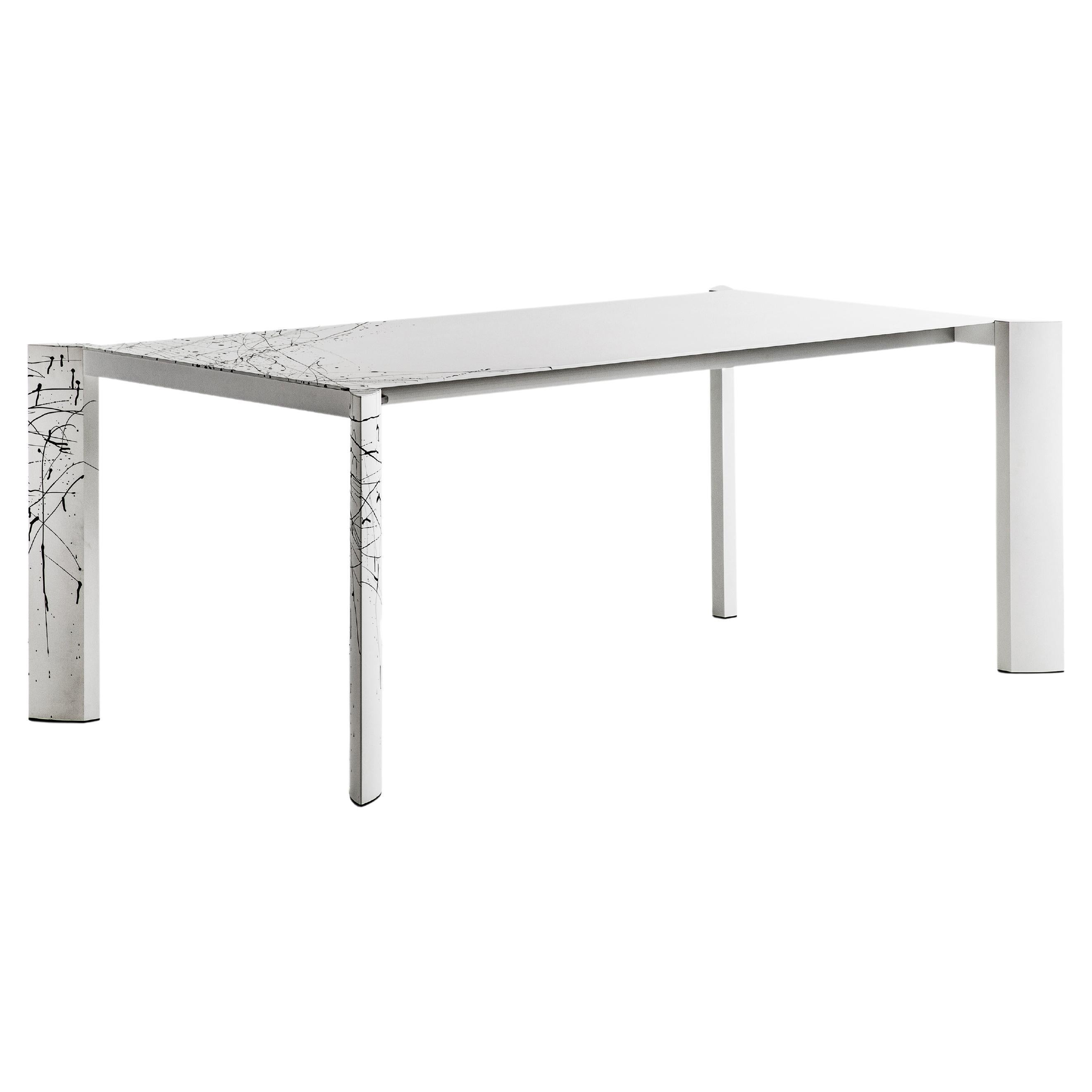 Minimalist Dripping Table Aluminium Extendable White Handpainted Pollock Homage For Sale
