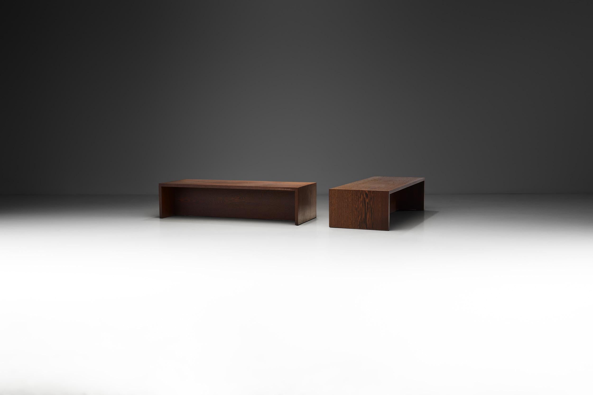 Wood Minimalist Dutch Wenge Benches, Netherlands, Ca 1970s For Sale