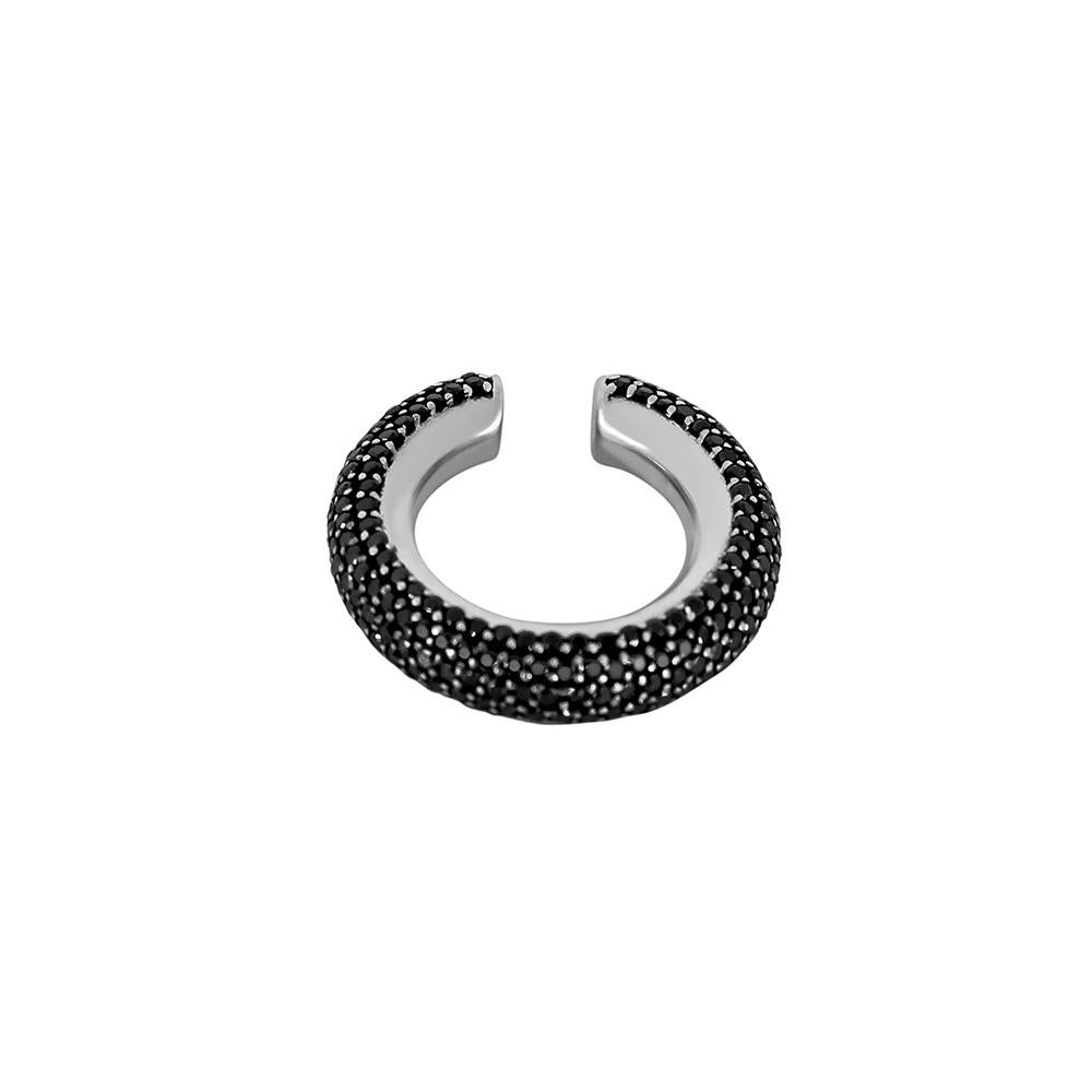 This chunky earlobe cuff is defined by the boldness of sterling silver metal, and the elegance of handset black diamonds. Strong piece diffusing punk drama into modern ear accessories. Sold as a single piece.  It's meant to be worn wrapping the