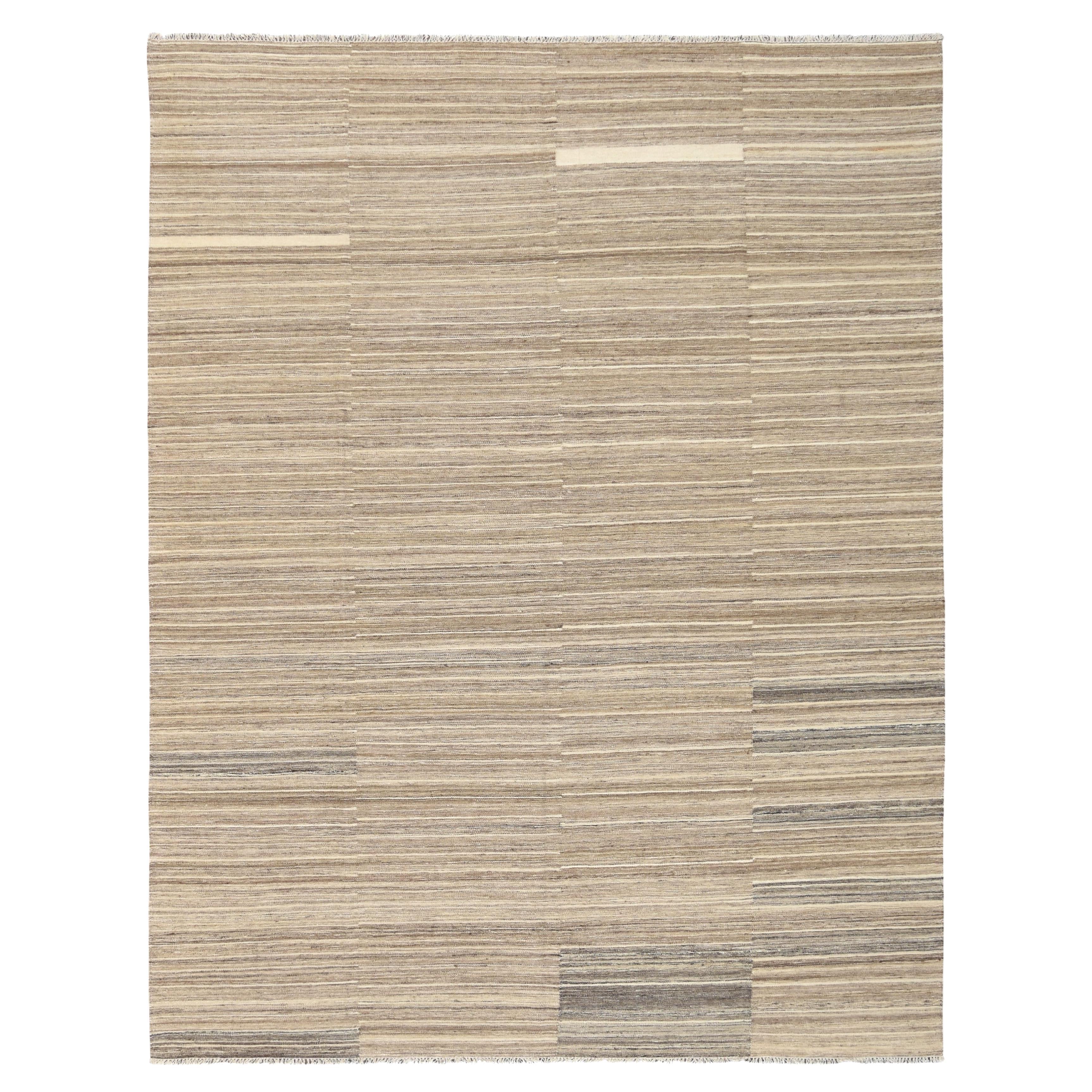 Minimalist Earthy Toned Wool Kilim Rug 9'4''x12'