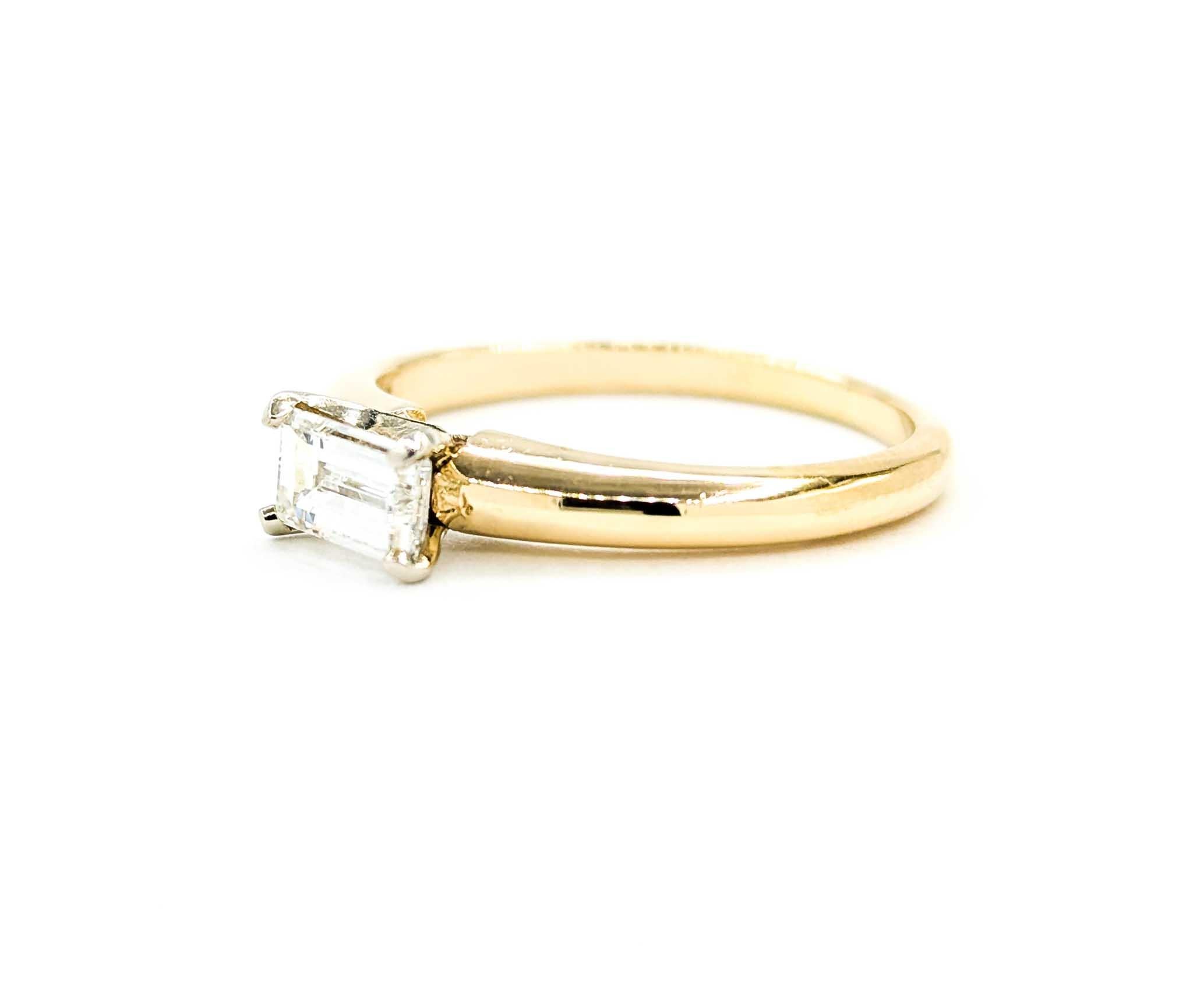 Minimalist East West Emerald Cut Diamond Ring in Yellow Gold 6