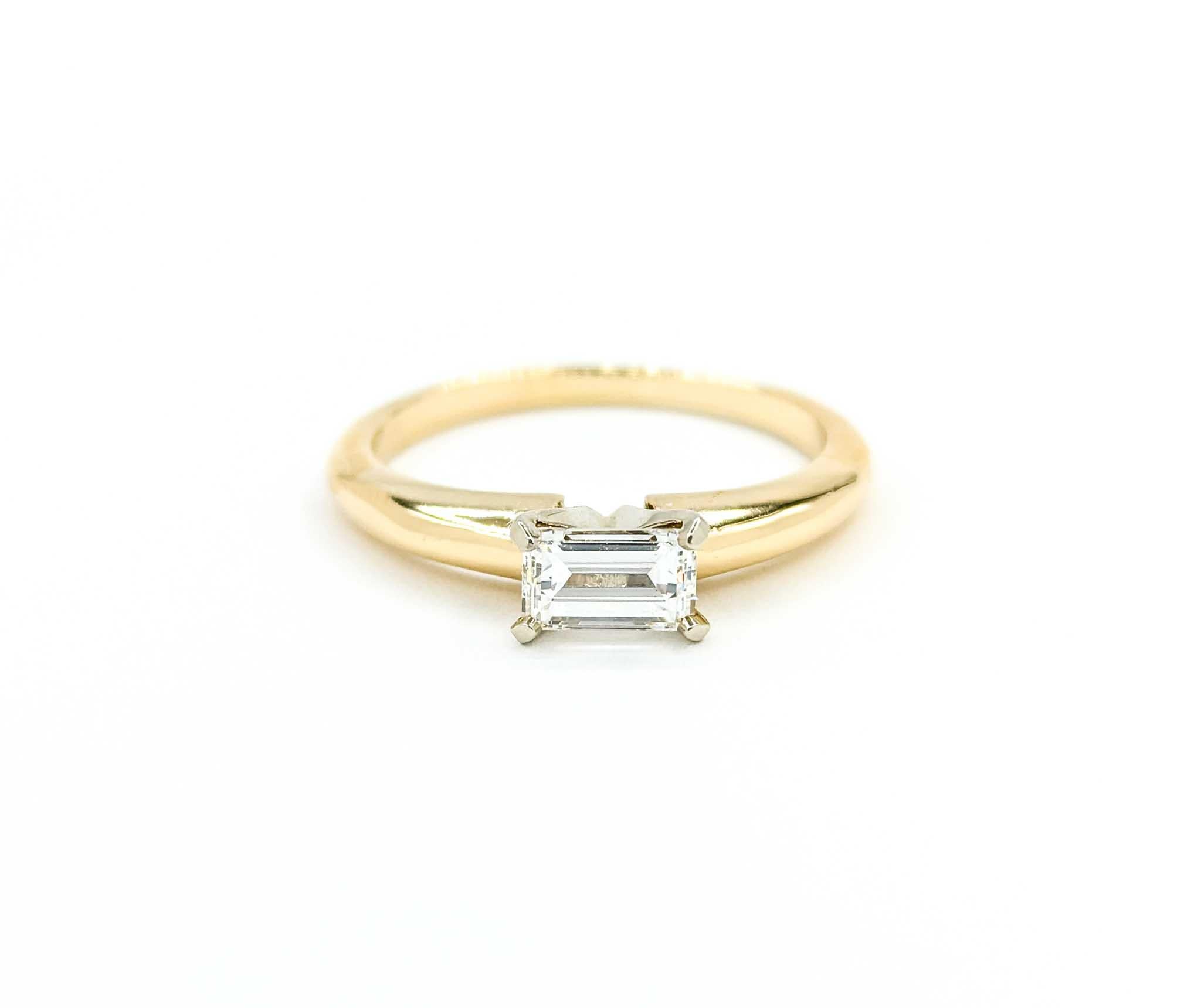 Minimalist East West Emerald Cut Diamond Ring in Yellow Gold 7