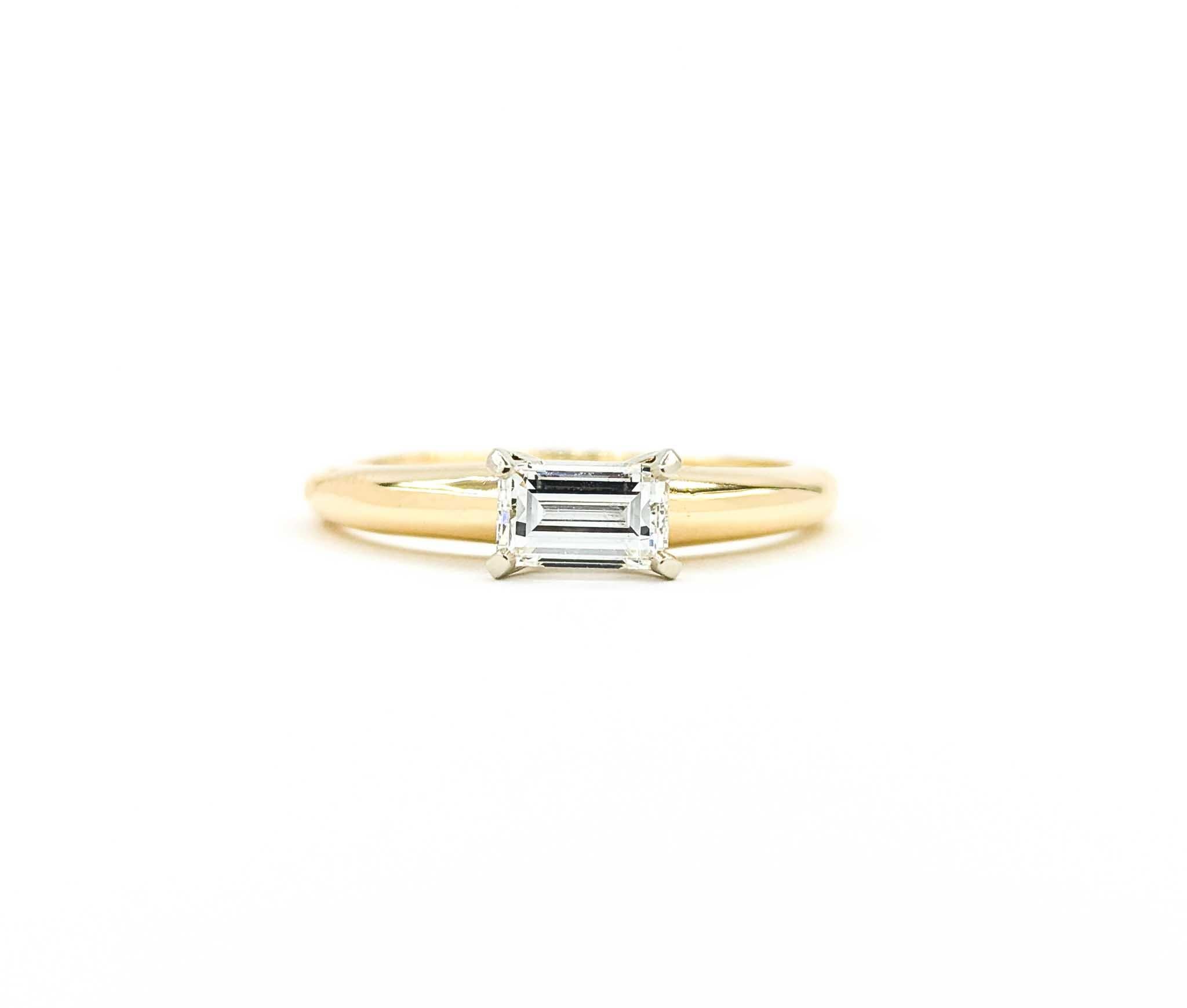 Minimalist East West Emerald Cut Diamond Ring in Yellow Gold 8