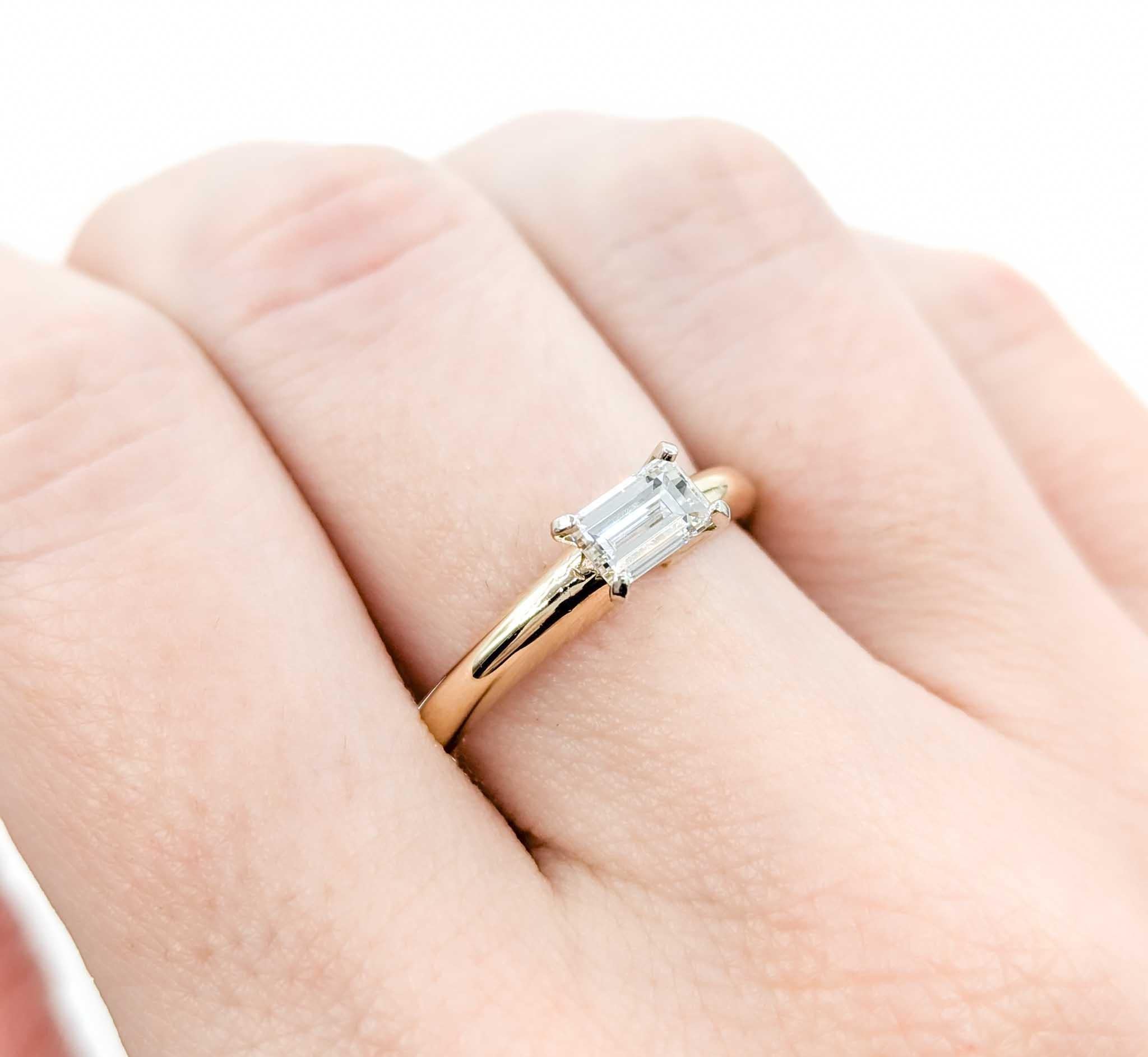Women's Minimalist East West Emerald Cut Diamond Ring in Yellow Gold
