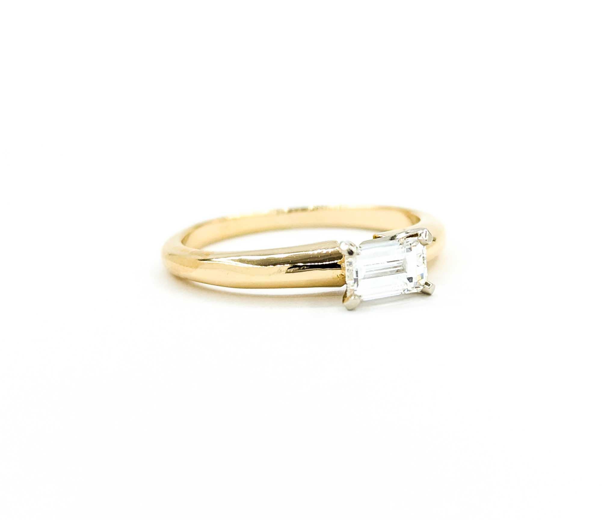 Minimalist East West Emerald Cut Diamond Ring in Yellow Gold 2