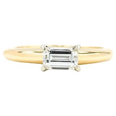 Minimalist East West Emerald Cut Diamond Ring in Yellow Gold