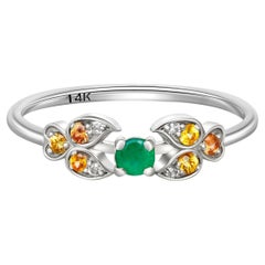Minimalist emerald 14k gold ring.