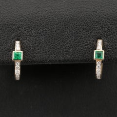 Minimalist Emerald and Diamonds Hoop Earrings, Cute earrings for her