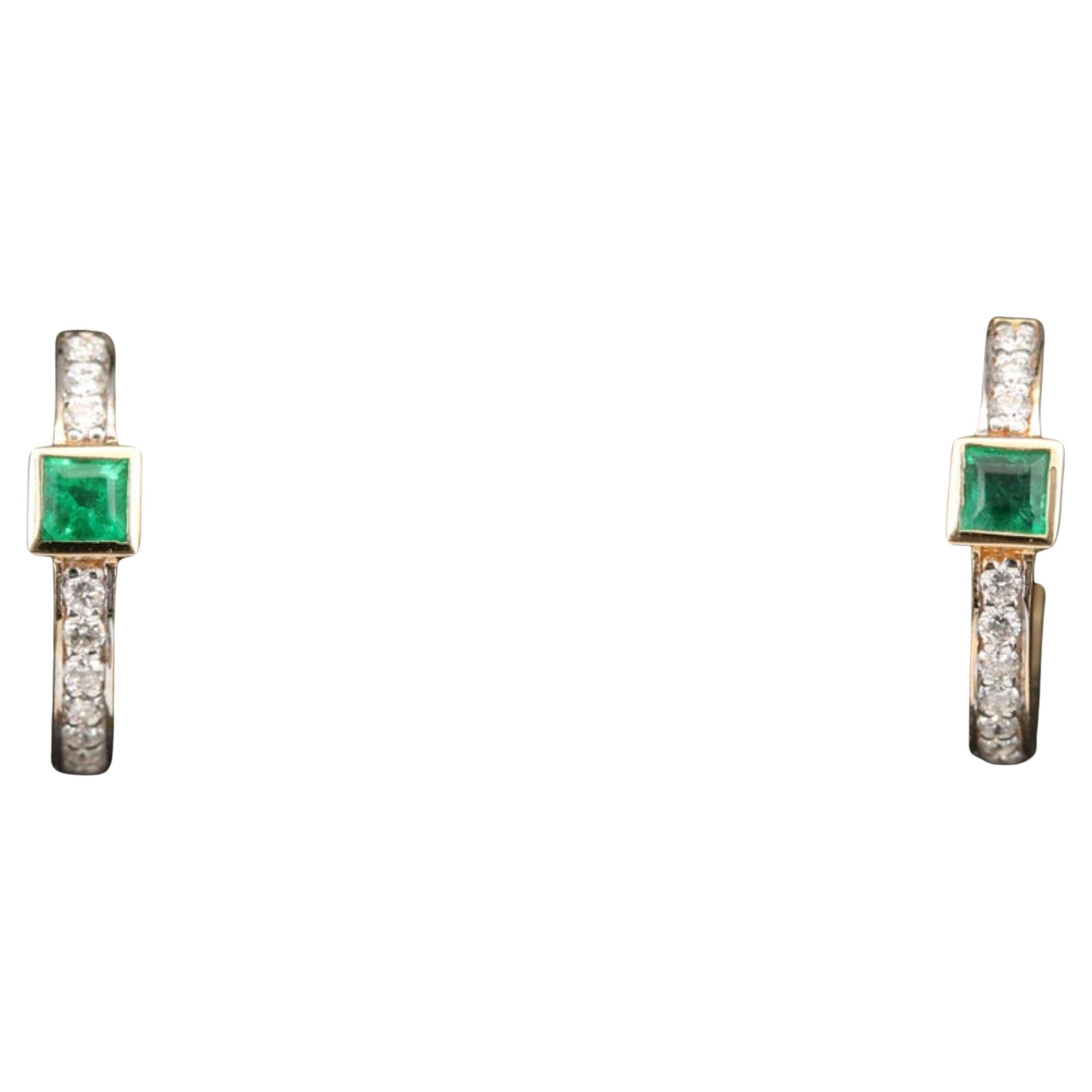 Minimalist Emerald and Diamonds Hoop Earrings, Cute earrings for her ...