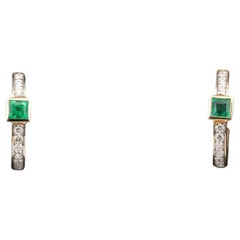 Minimalist Emerald and Diamonds Hoop Earrings, Cute earrings for her