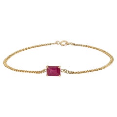 Minimalist Emerald-Cut Ruby Station Bracelet 1.28ct 14K Yellow Gold Curb Chain